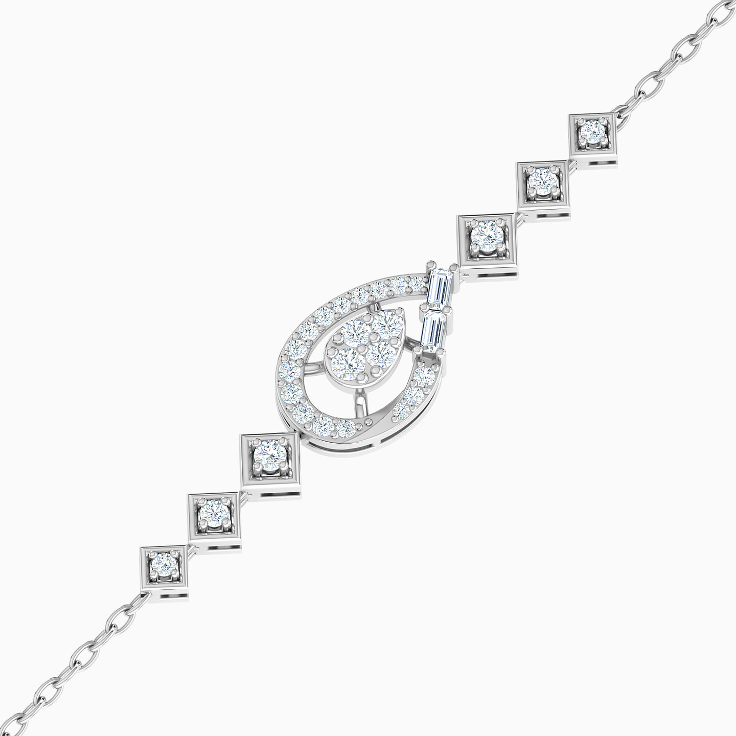 Pear Diamond Chain Bracelet in 18K Gold - 3 Pear Diamond Chain Bracelet in 18K Gold - 3