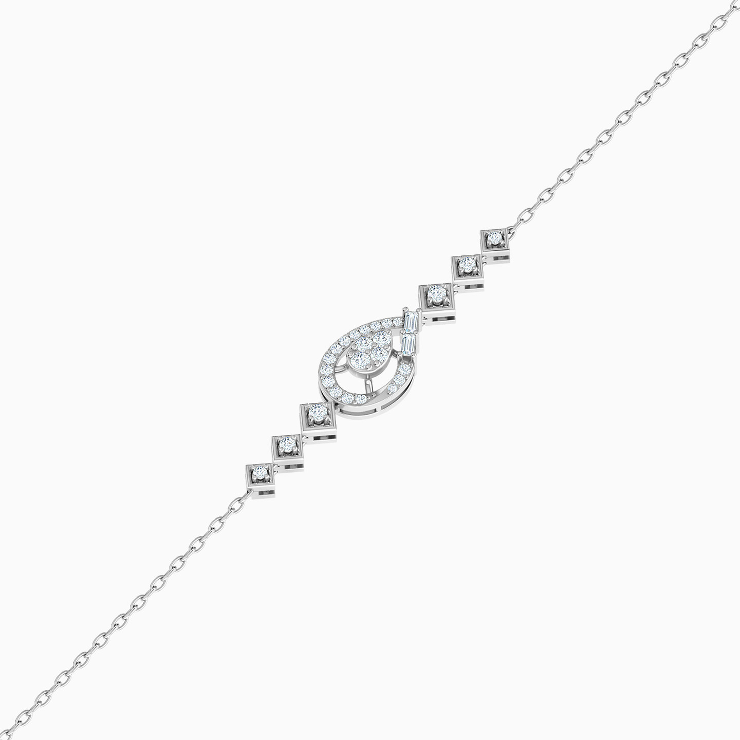 أسورة بسلسلة ذهب شكل قطرة عيار 18 قيراط مزينة بالألماس   - 2