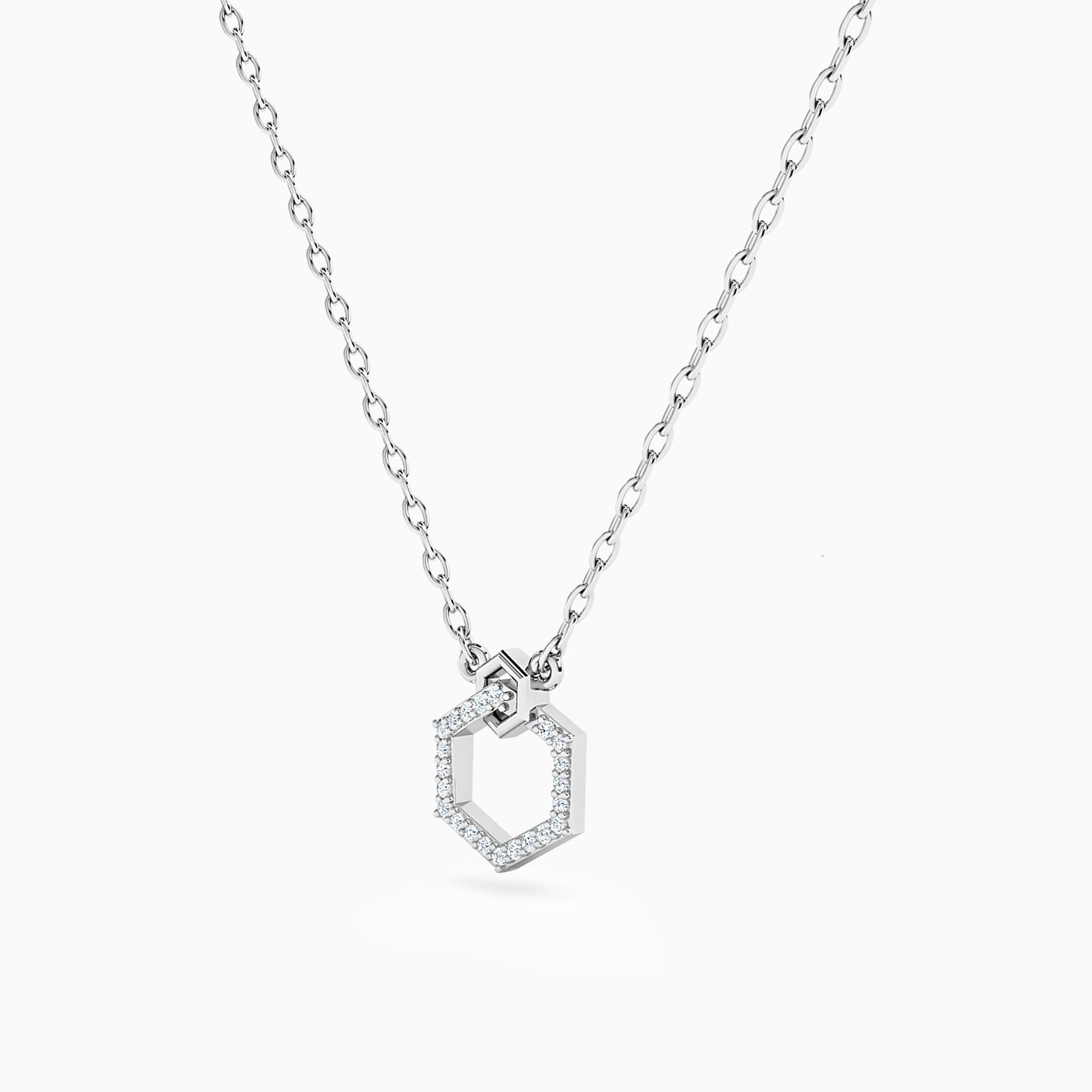 Hexagon Diamond Necklace in 18K Gold - 2 Hexagon Diamond Necklace in 18K Gold - 2