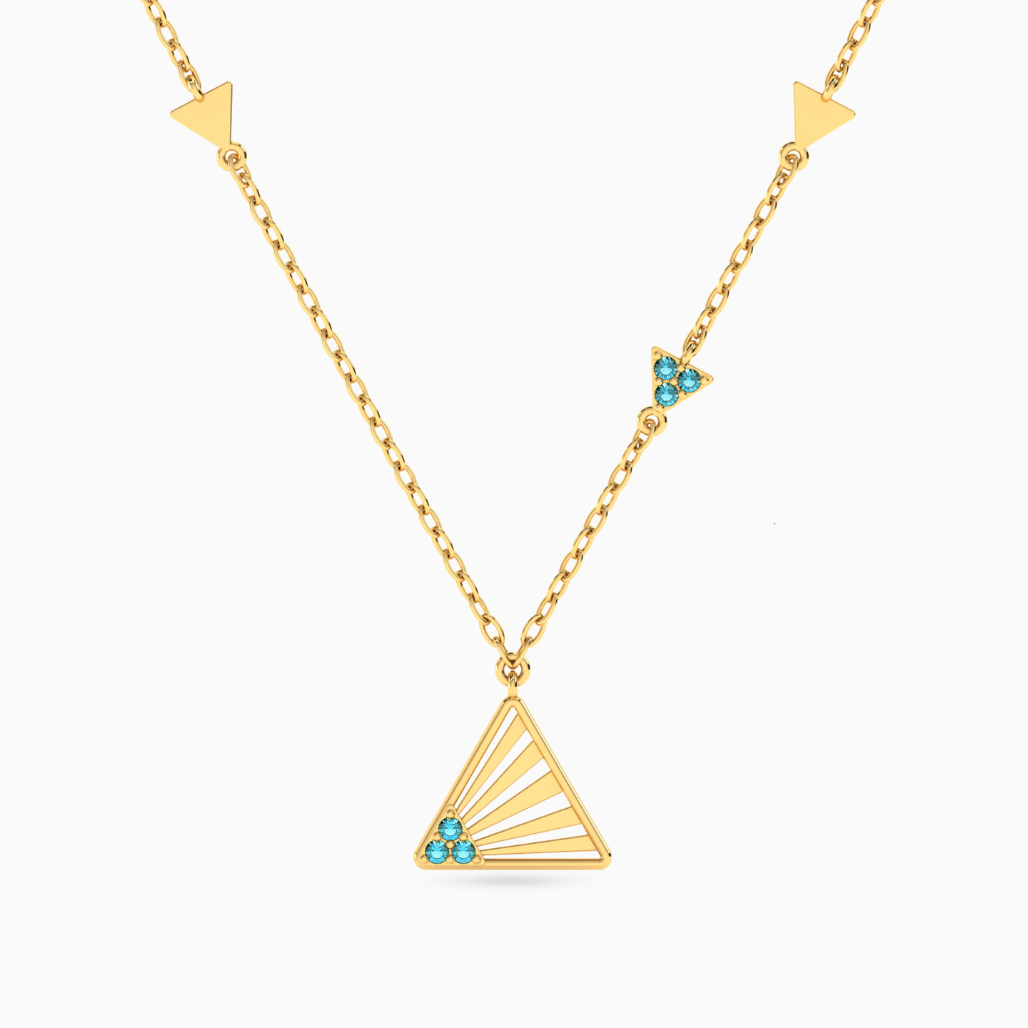 Triangle Green Stones Necklace In 14K Gold Triangle Green Stones Necklace In 14K Gold