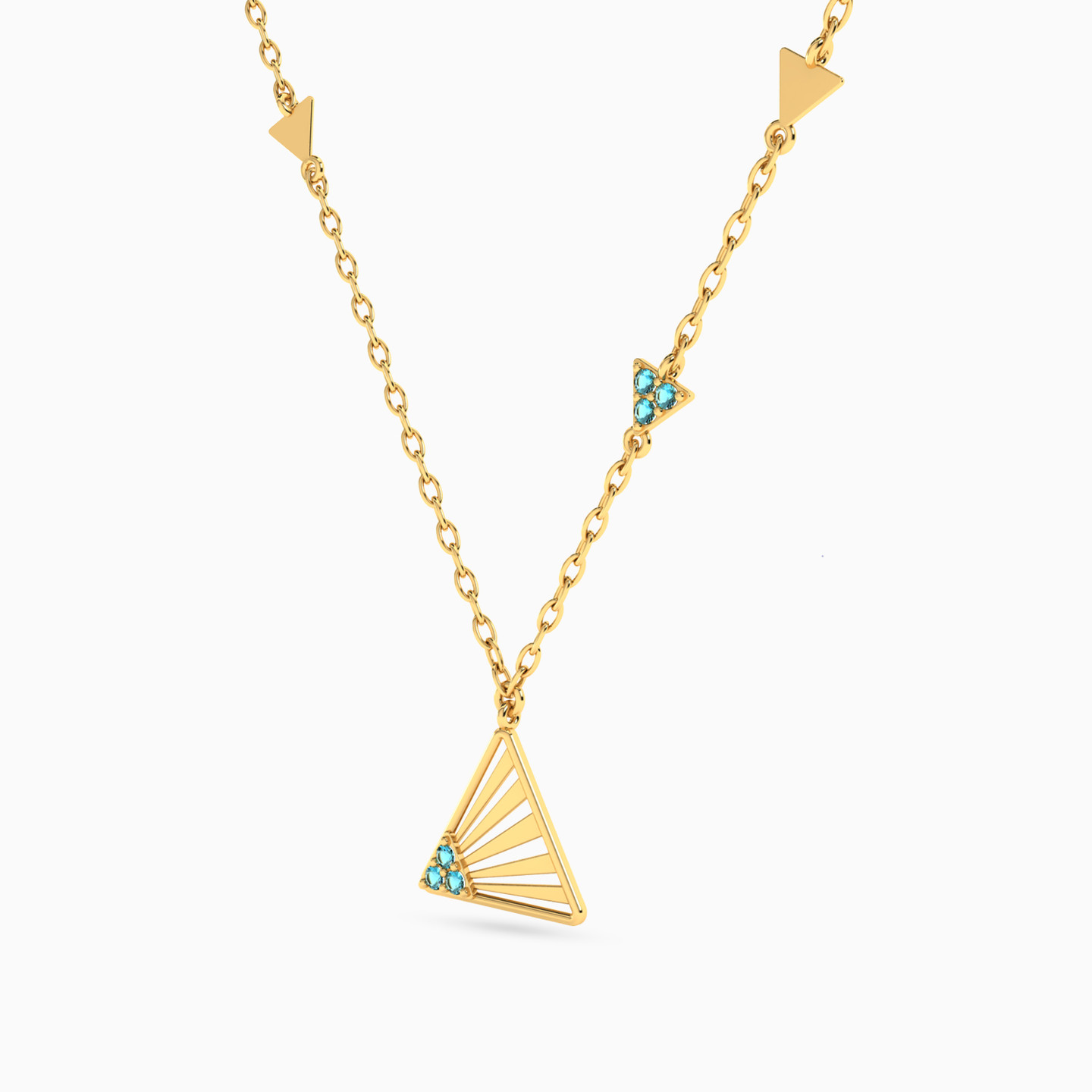 Triangle Green Stones Necklace In 14K Gold - 2 Triangle Green Stones Necklace In 14K Gold - 2