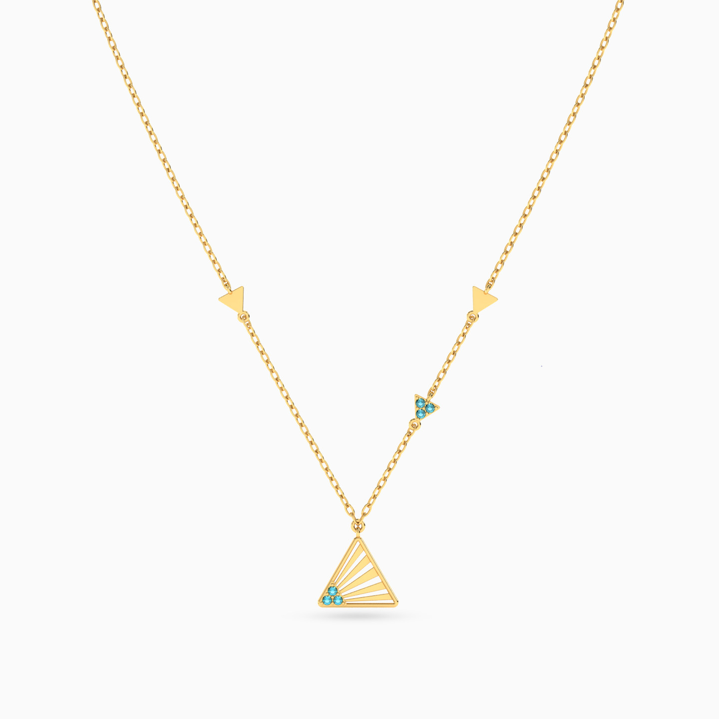 Triangle Green Stones Necklace In 14K Gold - 3 Triangle Green Stones Necklace In 14K Gold - 3
