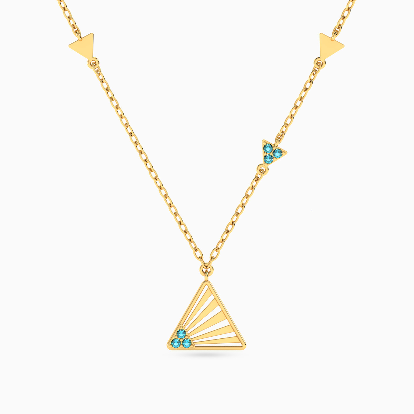 Triangle Colored Stones Necklace In 14K Gold