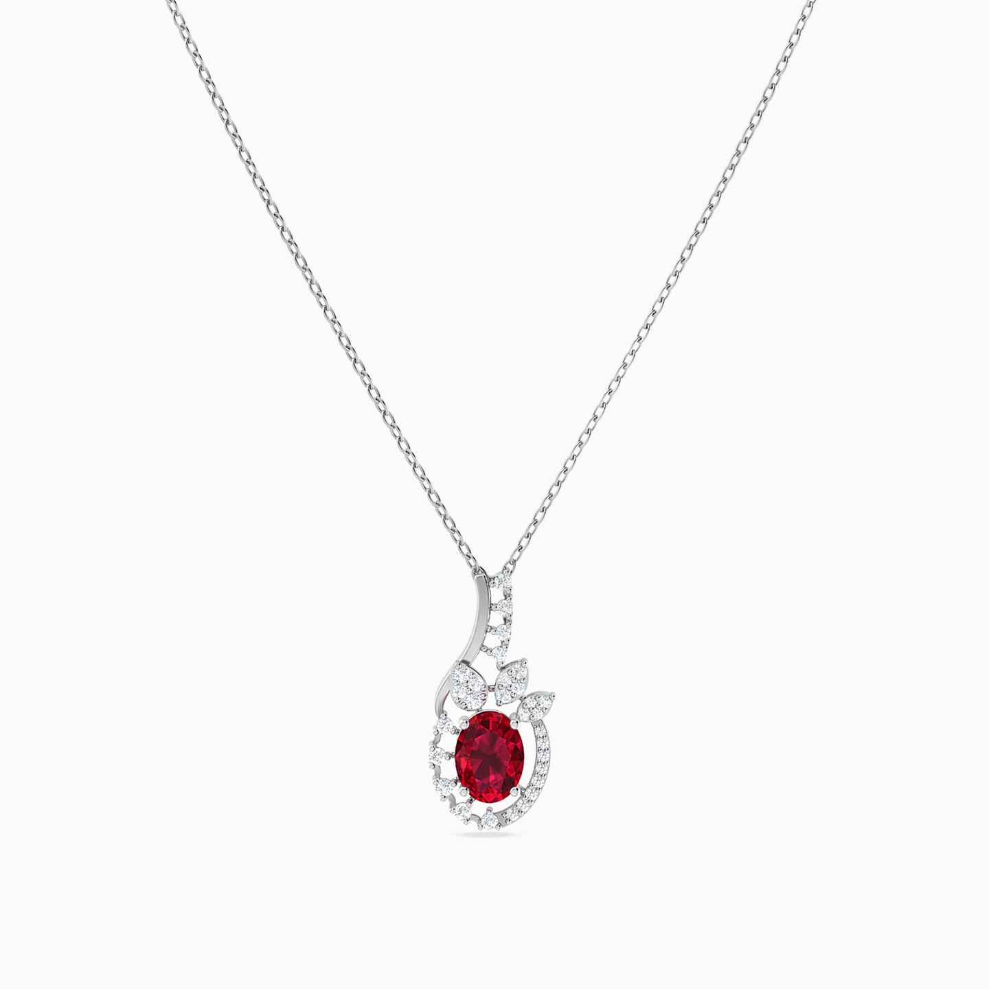 Oval Diamond & Red Stone Necklace in 18K Gold - 3 Oval Diamond & Red Stone Necklace in 18K Gold - 3