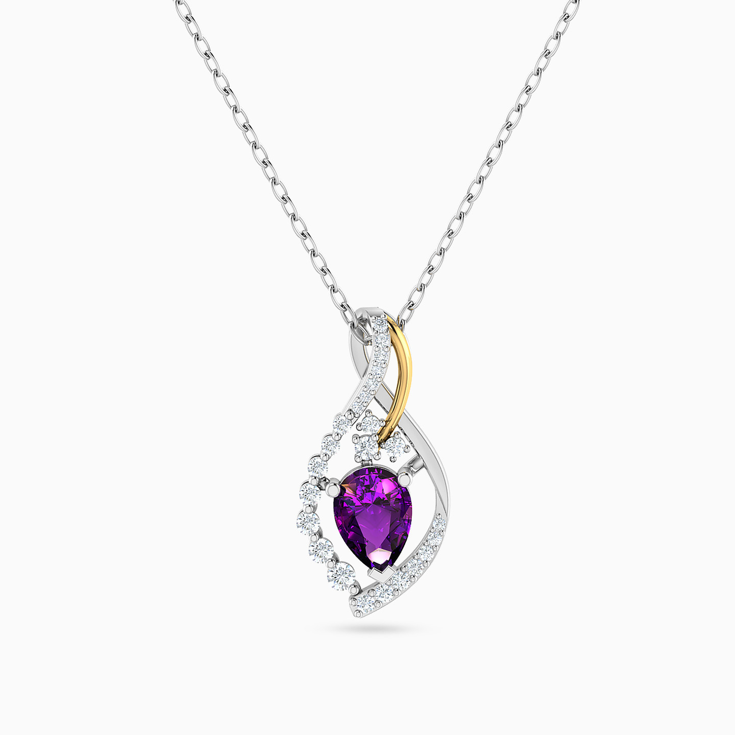 Pear Diamond & Purple Stone Necklace in 18K Gold - 3 Pear Diamond & Purple Stone Necklace in 18K Gold - 3