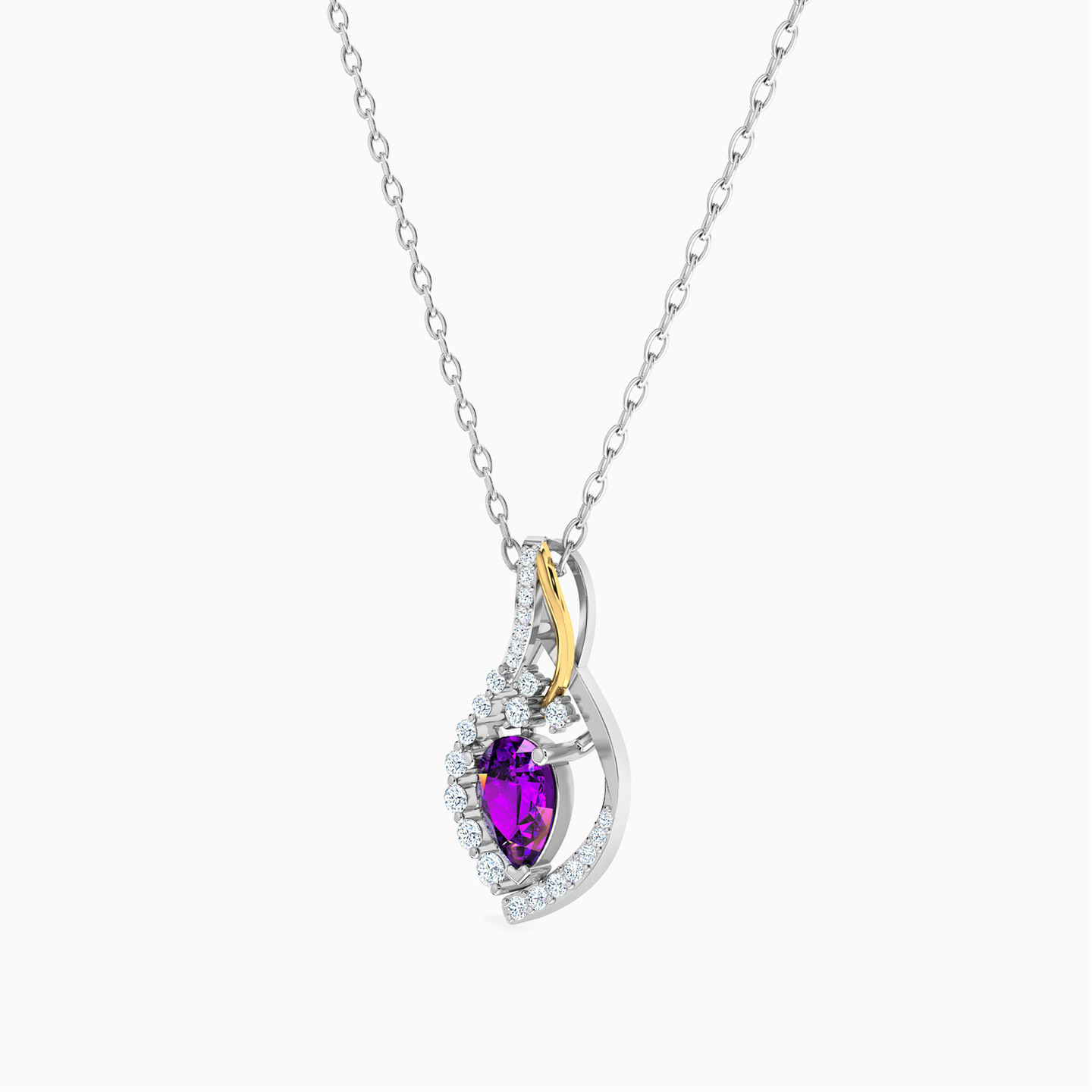 Pear Diamond & Purple Stone Necklace in 18K Gold - 4 Pear Diamond & Purple Stone Necklace in 18K Gold - 4
