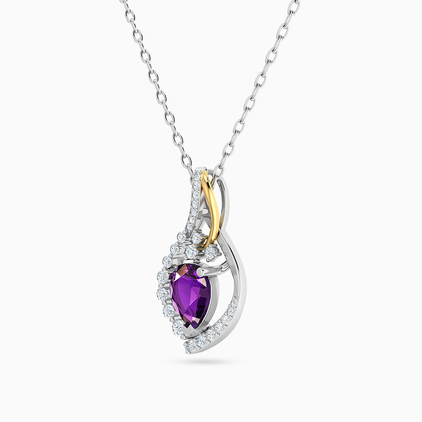 Pear Diamond & Purple Stone Necklace in 18K Gold - 5 Pear Diamond & Purple Stone Necklace in 18K Gold - 5
