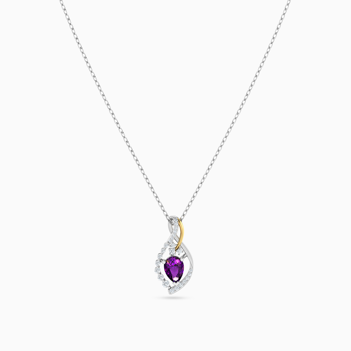 Pear Diamond & Purple Stone Necklace in 18K Gold - 6 Pear Diamond & Purple Stone Necklace in 18K Gold - 6