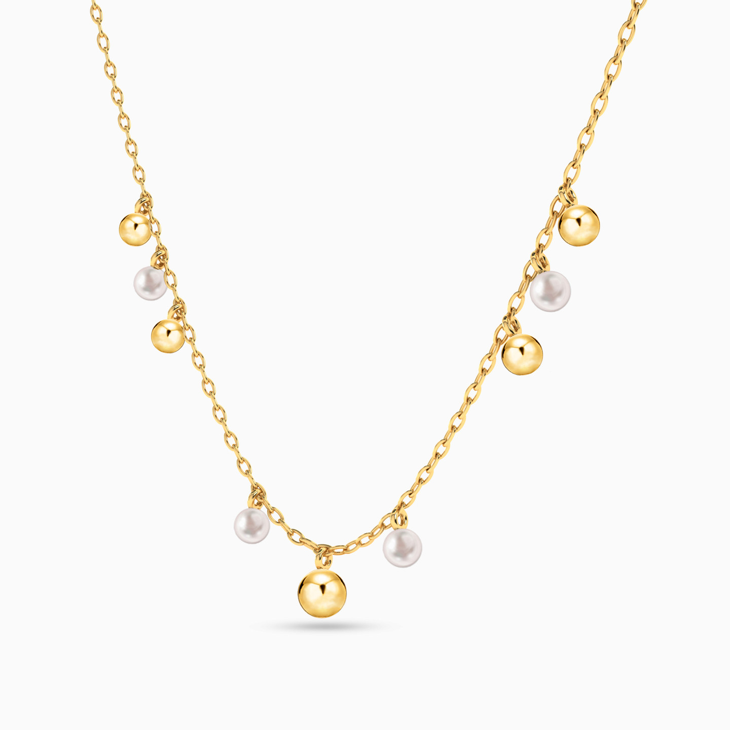 14K Gold Pearls Chain Necklace - 2