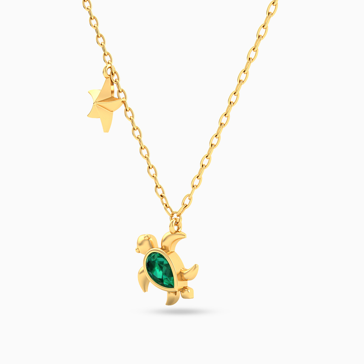 Sea Animals Green Stones Necklace in 18K Gold - 2 Sea Animals Green Stones Necklace in 18K Gold - 2