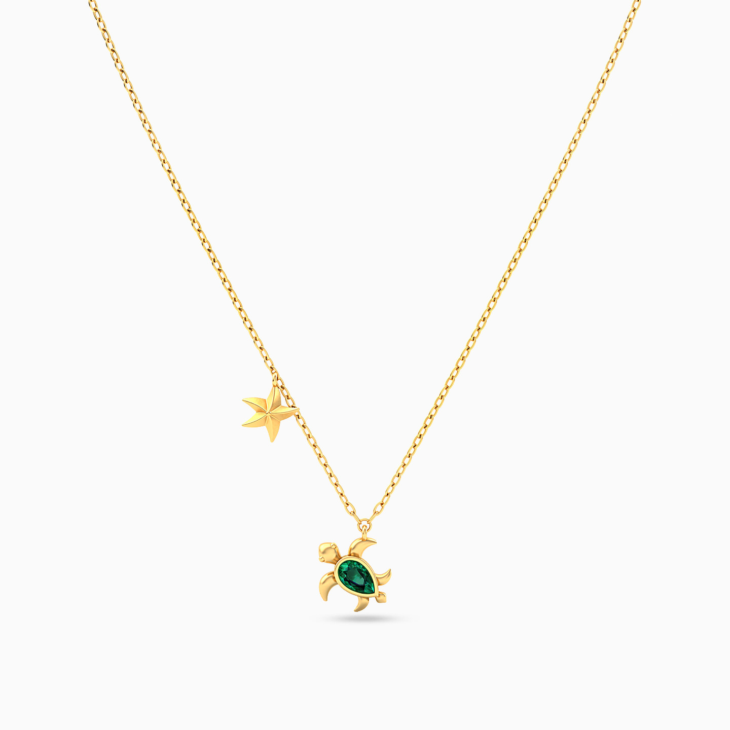 Sea Animals Green Stones Necklace in 18K Gold - 3 Sea Animals Green Stones Necklace in 18K Gold - 3