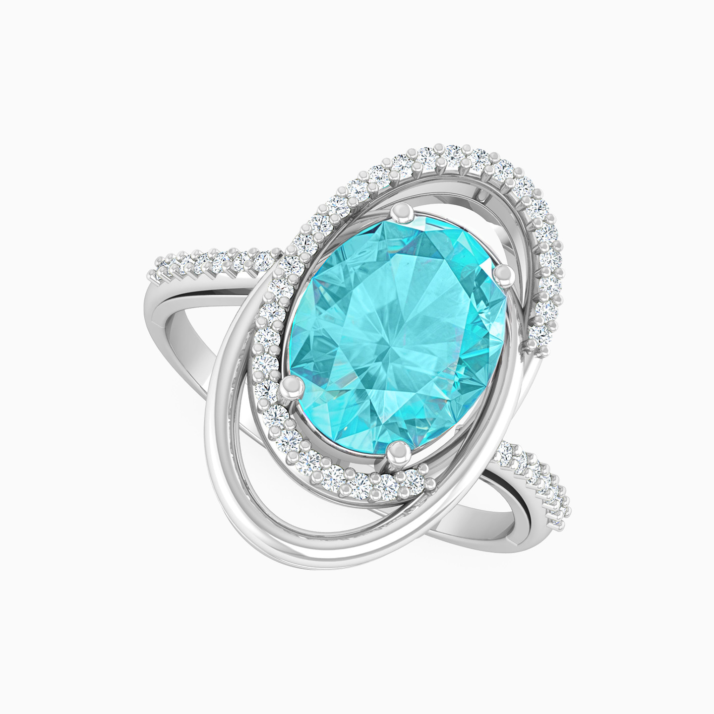 Oval Diamond & Colored Stones Ring in 18K Gold - 4