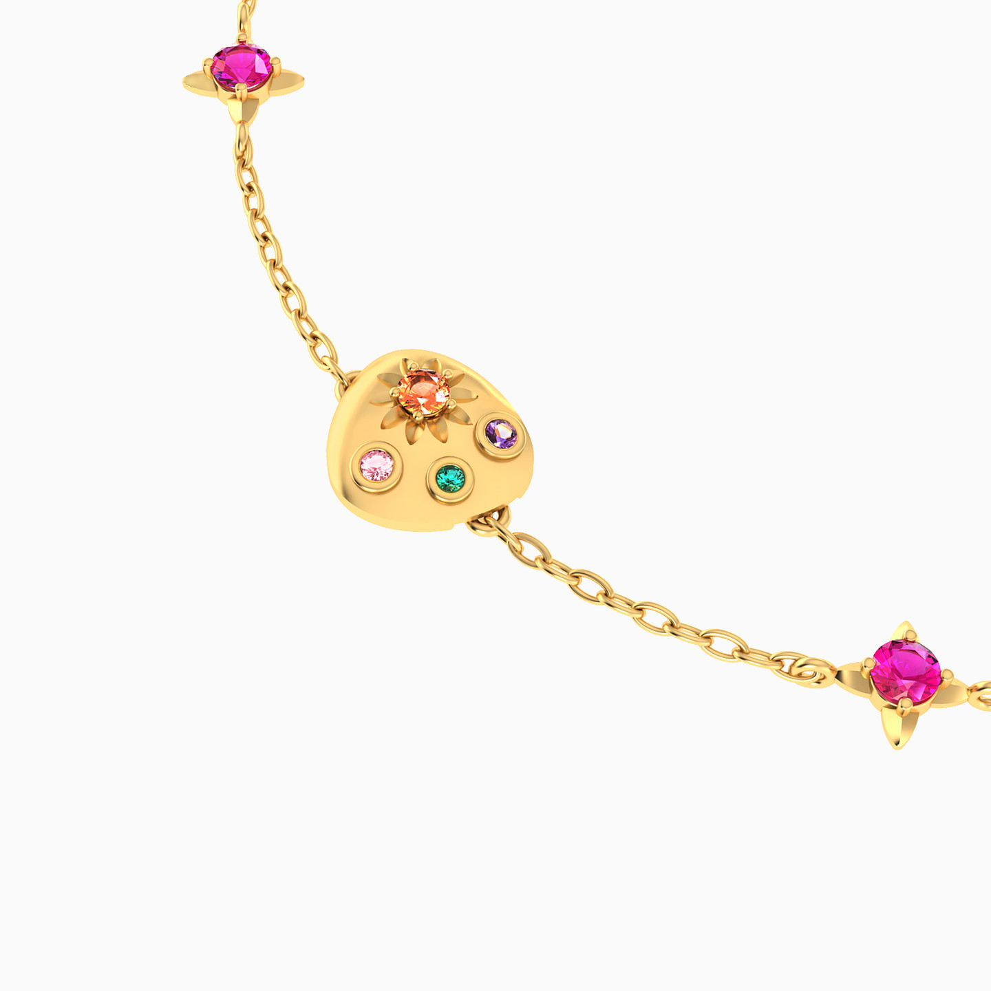 14K Gold Colored Stones Chain Bracelet - 3