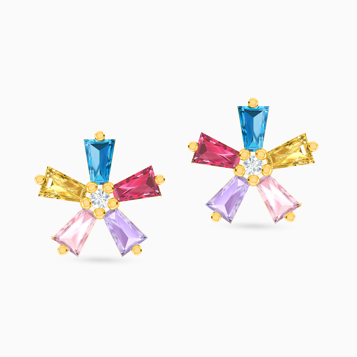 Flower Colored Stones Stud Earrings in 18K Gold Flower Colored Stones Stud Earrings in 18K Gold
