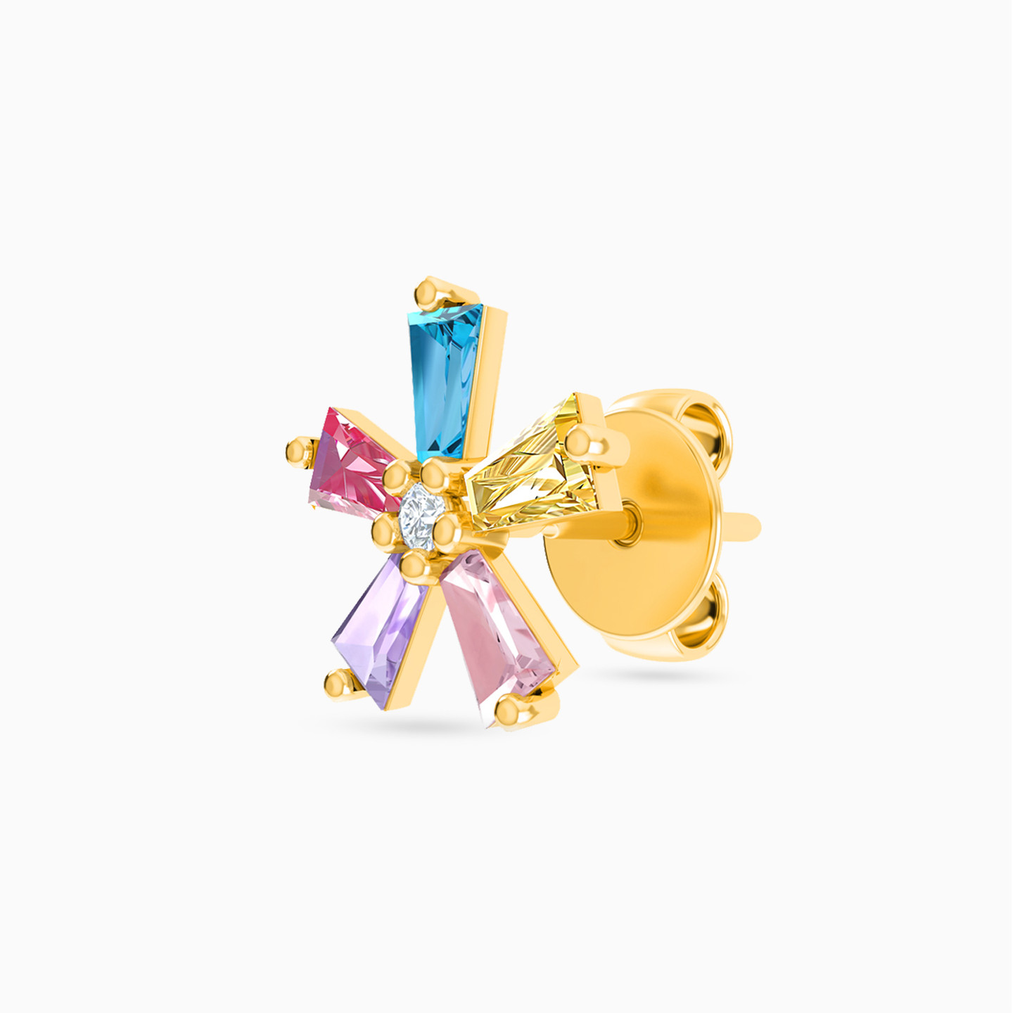 Flower Colored Stones Stud Earrings in 18K Gold - 3 Flower Colored Stones Stud Earrings in 18K Gold - 3