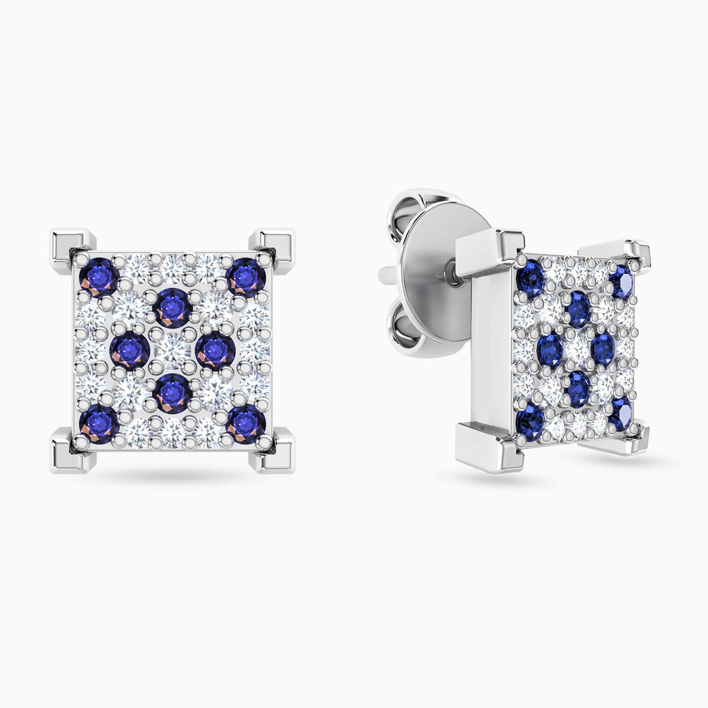 18K Gold Diamond & Colored Stones Stud Earrings - 2