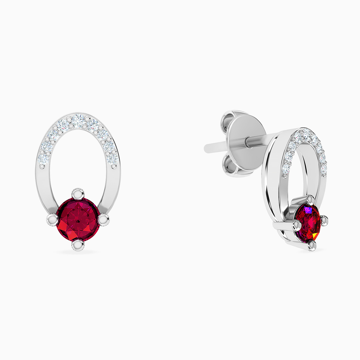 18K Gold Diamond & Colored Stones Stud Earrings - 2