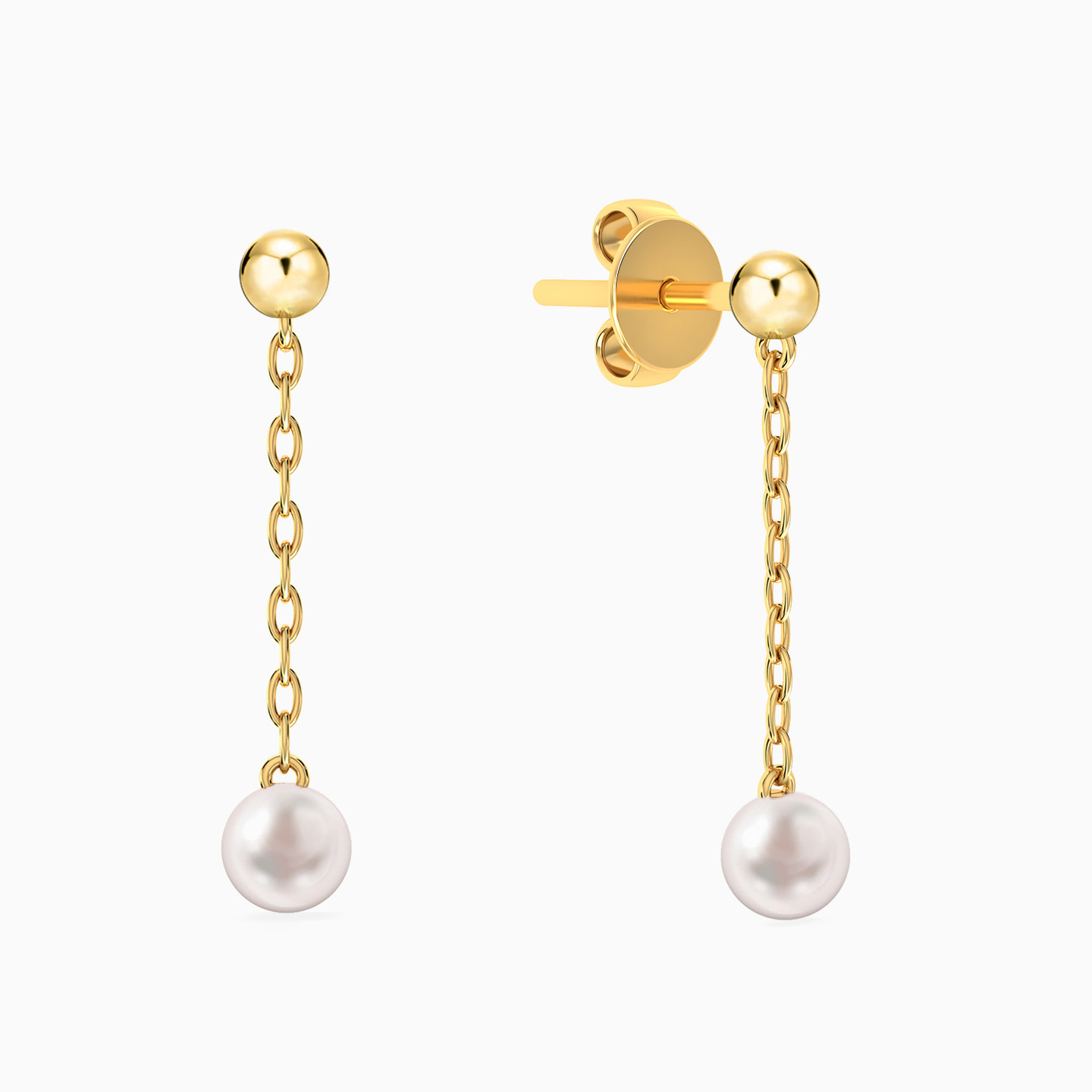 14K Gold Pearls Drop Earrings - 2