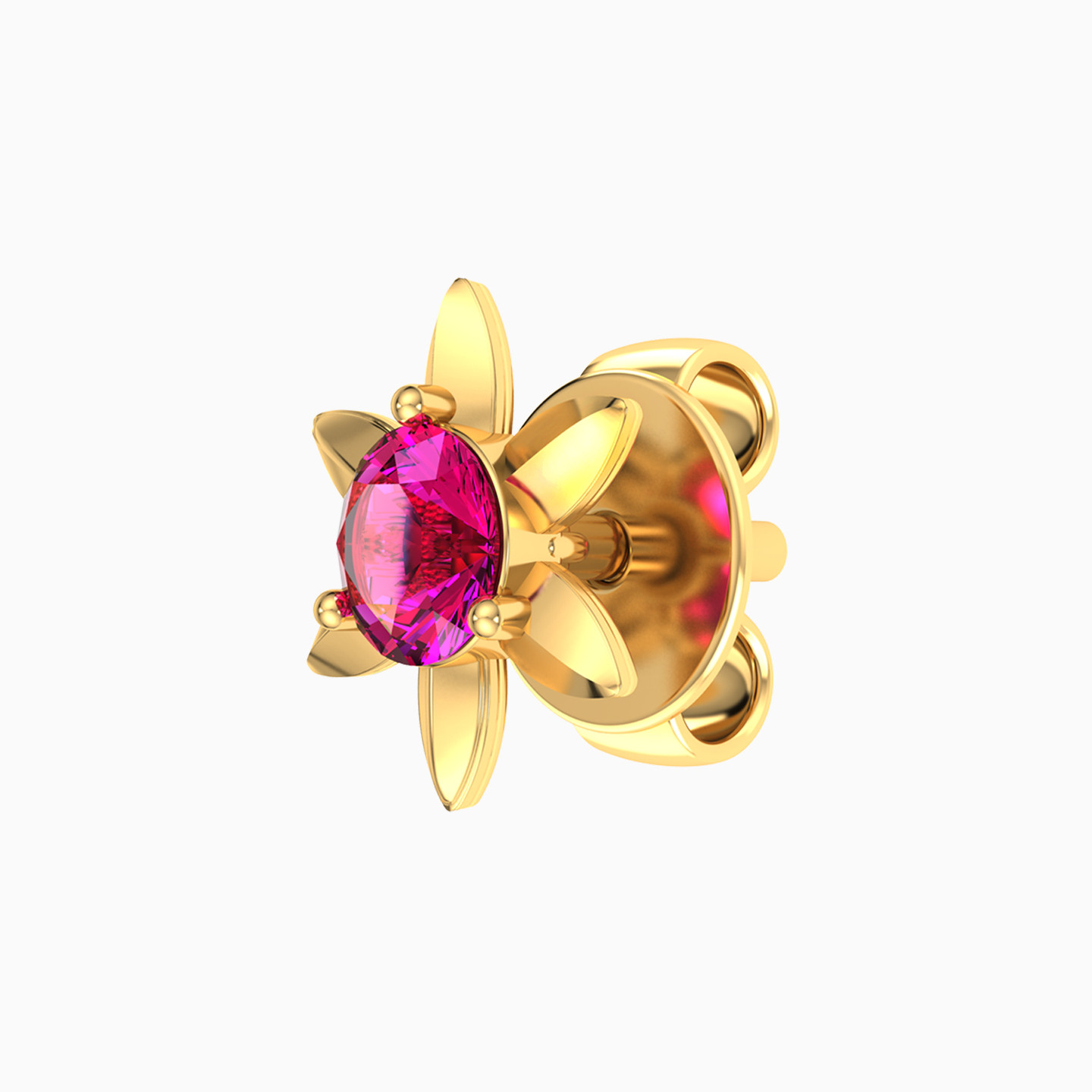 Flower Colored Stones Stud Earrings in 14K Gold - 3 Flower Colored Stones Stud Earrings in 14K Gold - 3