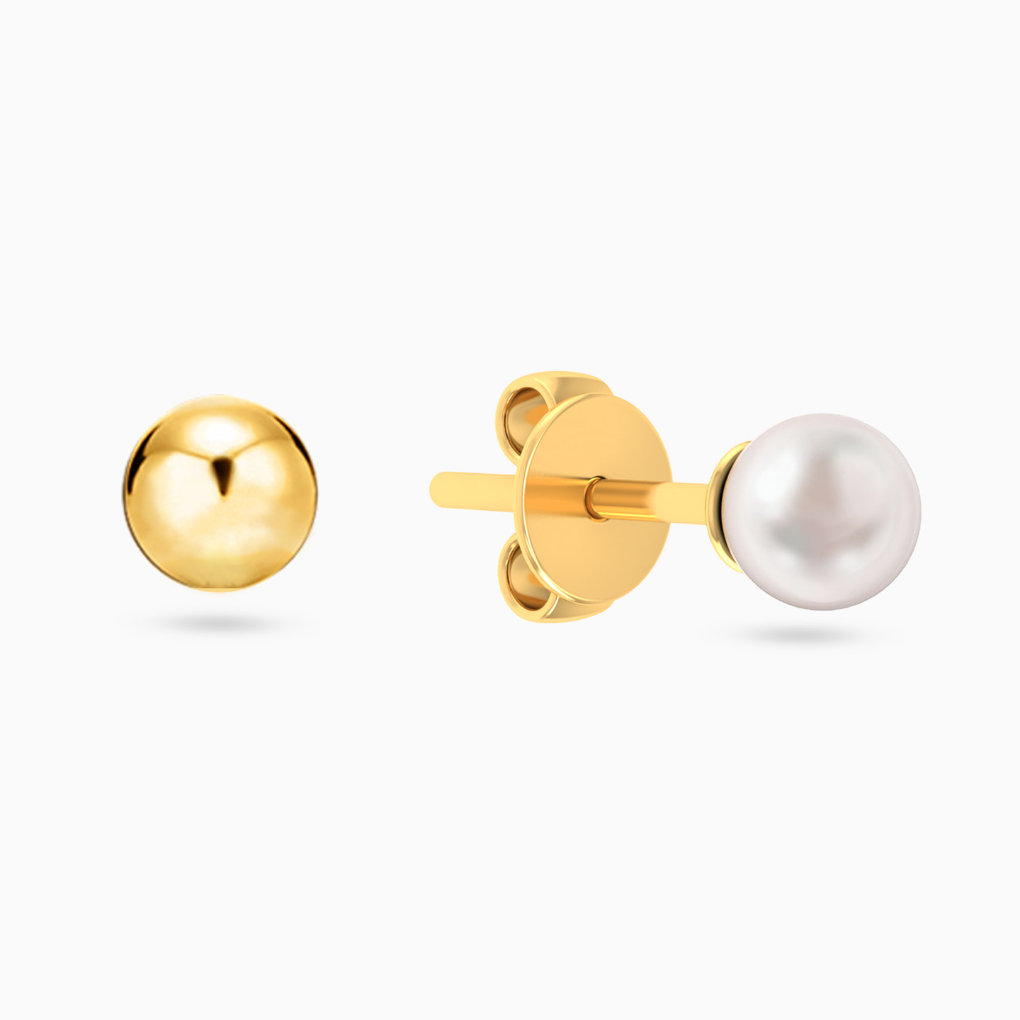 Round Pearls Stud Earrings in 14K Gold - 2 Round Pearls Stud Earrings in 14K Gold - 2