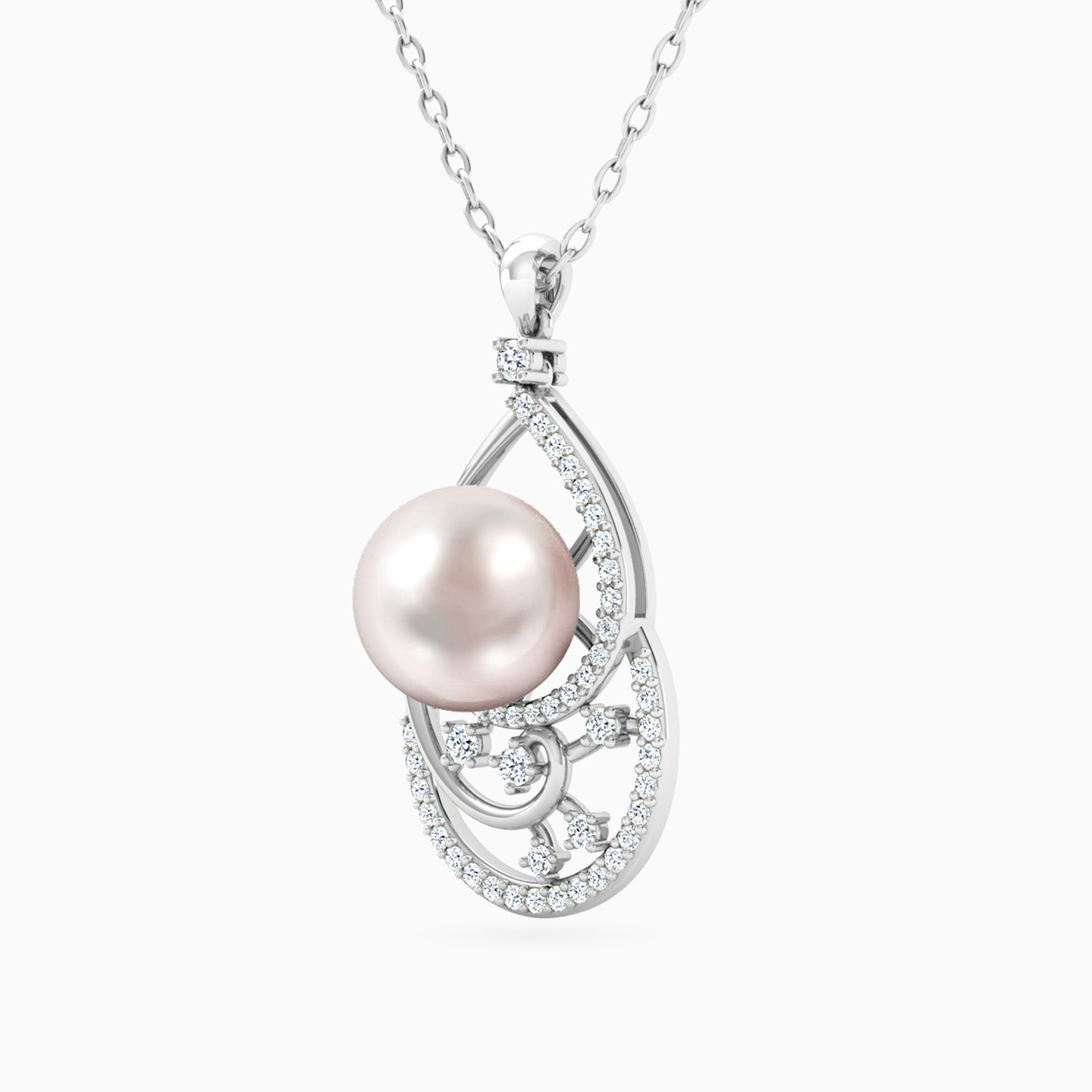 Pear Diamond & Pearl Necklace in 18K Gold - 4 Pear Diamond & Pearl Necklace in 18K Gold - 4