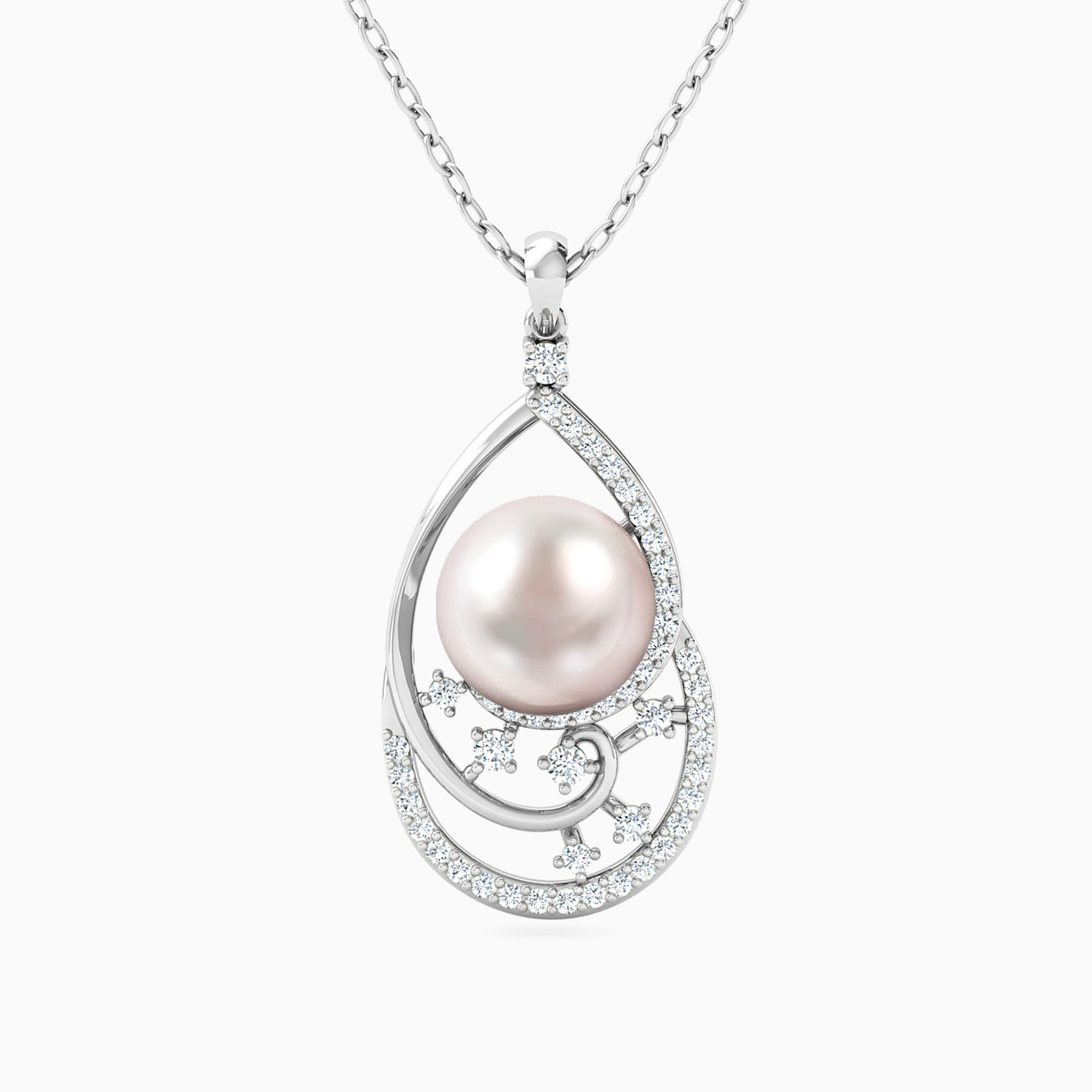 18K Gold Diamond & Pearls Pendant Necklace