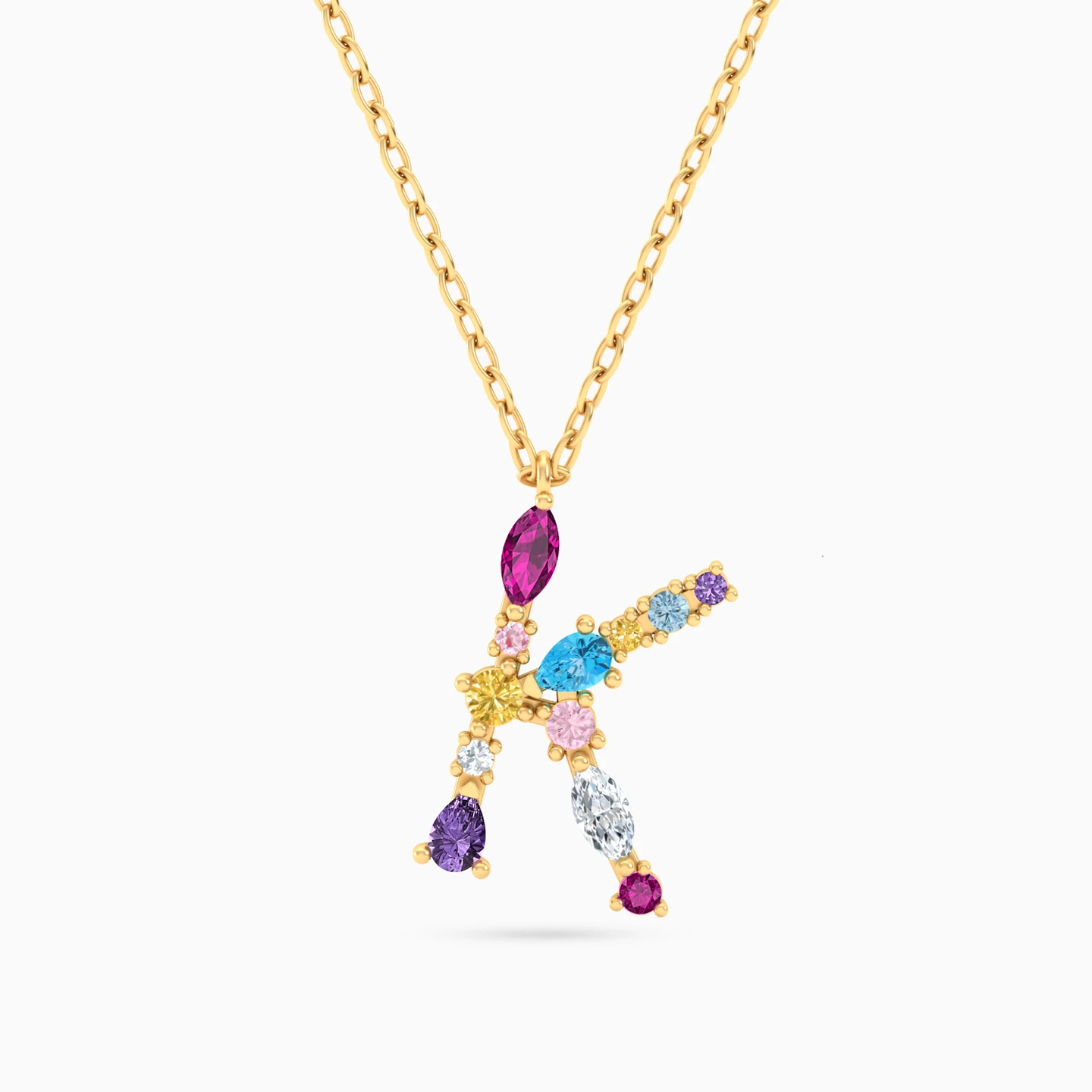 Letter K Colored Stones Necklace in 18K Gold Letter K Colored Stones Necklace in 18K Gold