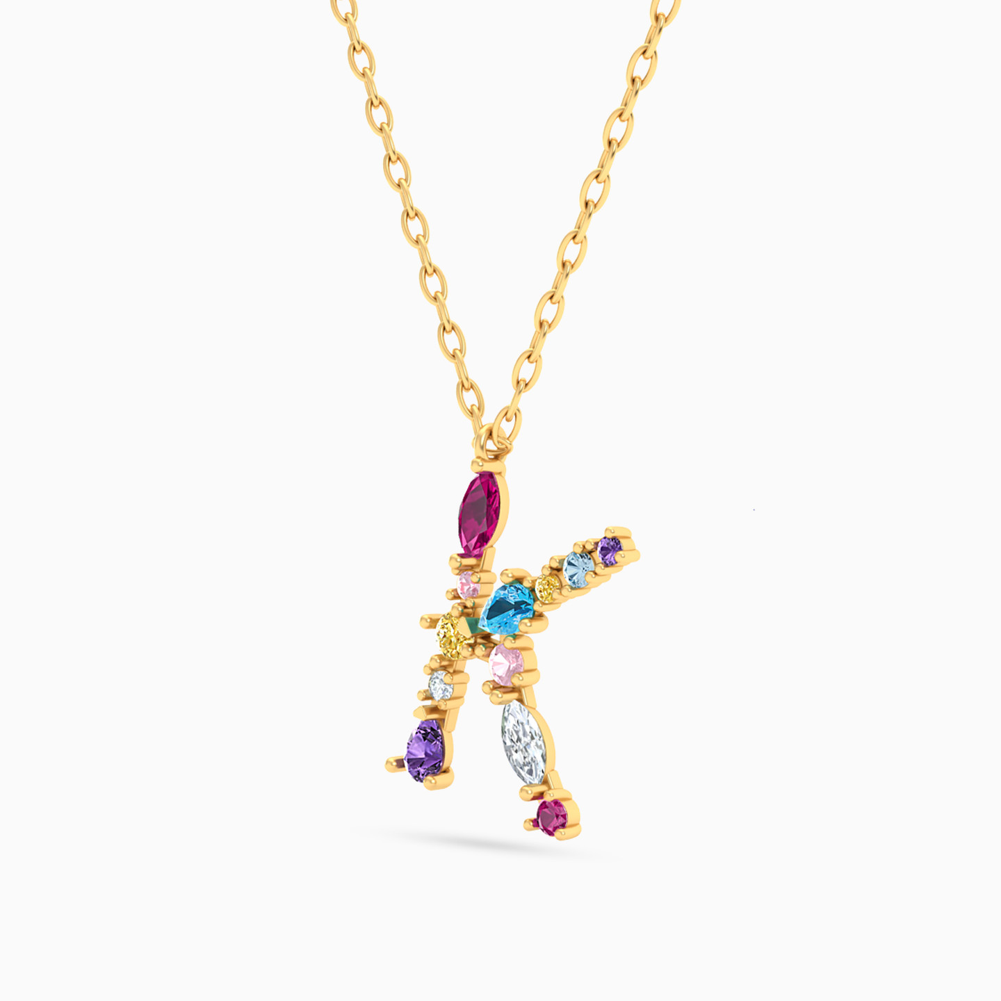 Letter K Colored Stones Necklace in 18K Gold - 2 Letter K Colored Stones Necklace in 18K Gold - 2
