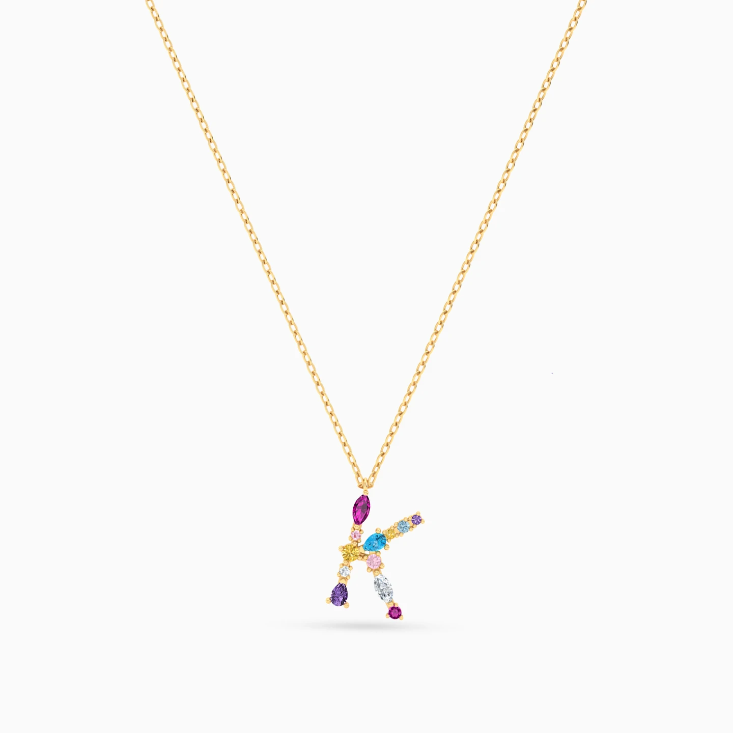 Letter K Colored Stones Necklace in 18K Gold - 3 Letter K Colored Stones Necklace in 18K Gold - 3