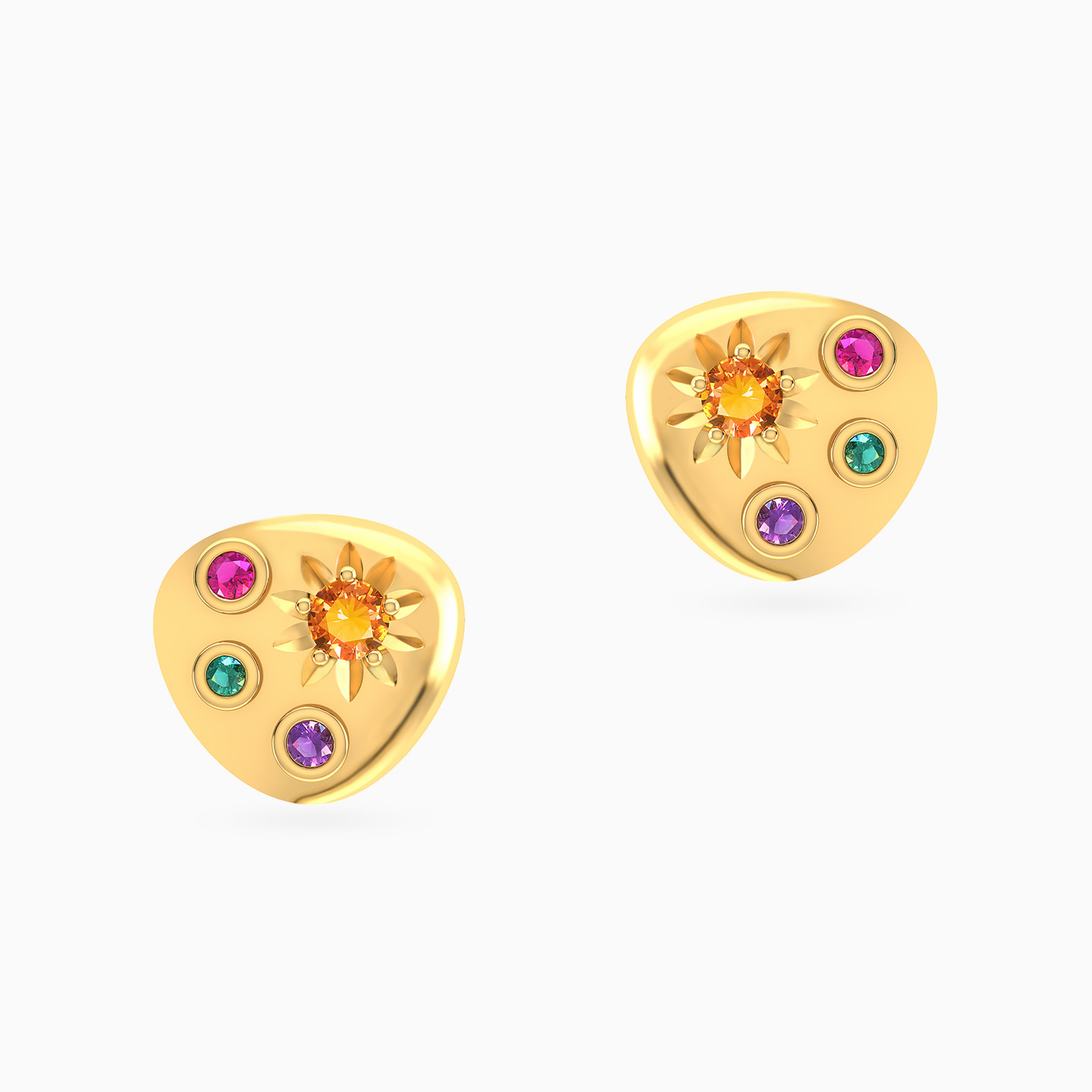 14K Gold Colored Stones Stud Earrings