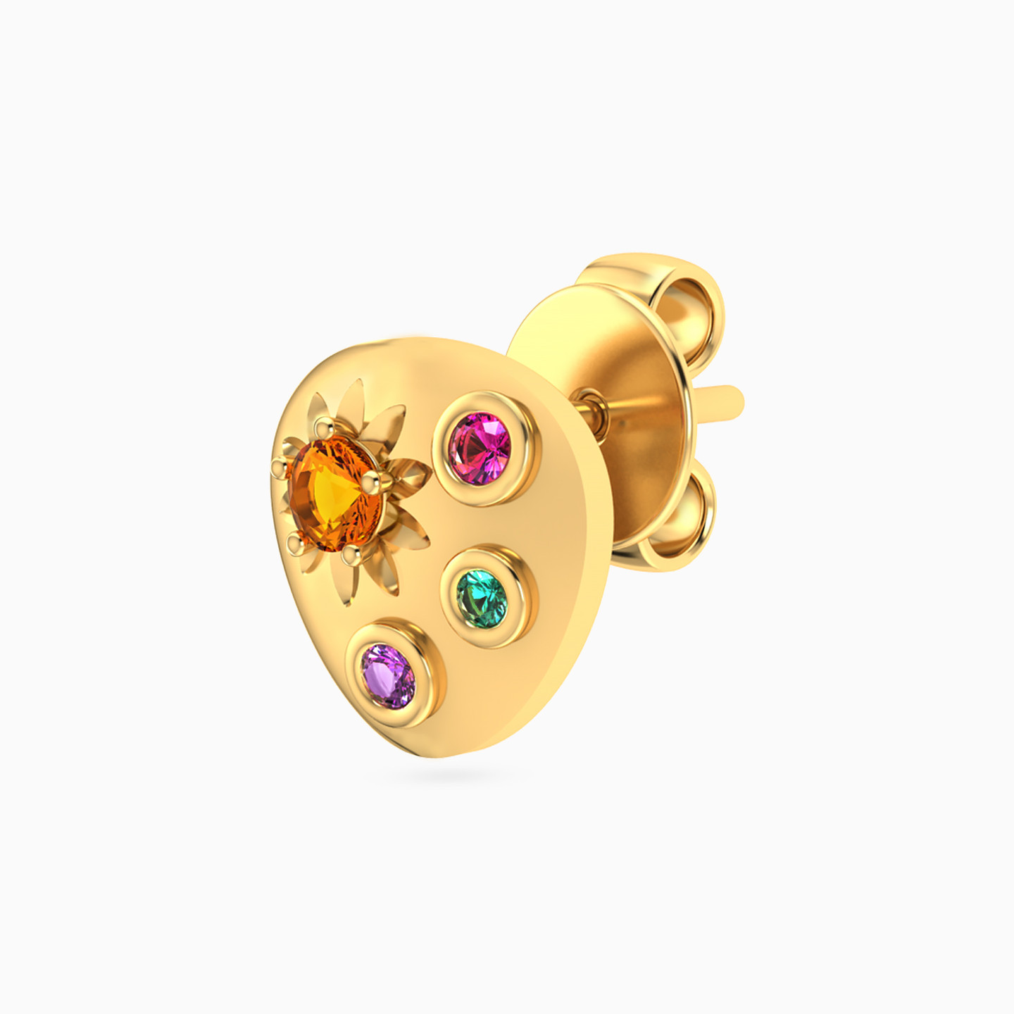 14K Gold Colored Stones Stud Earrings - 3