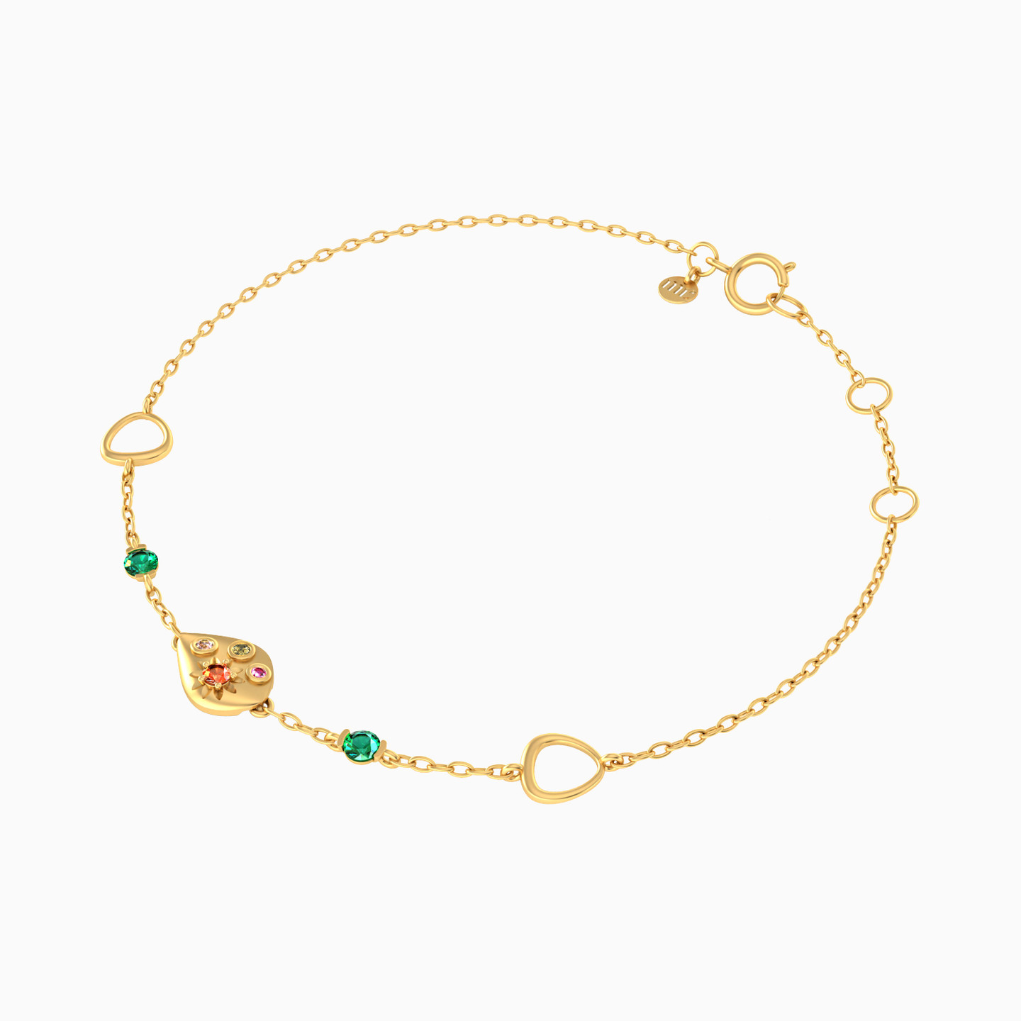 14K Gold Colored Stones Chain Bracelet - 2