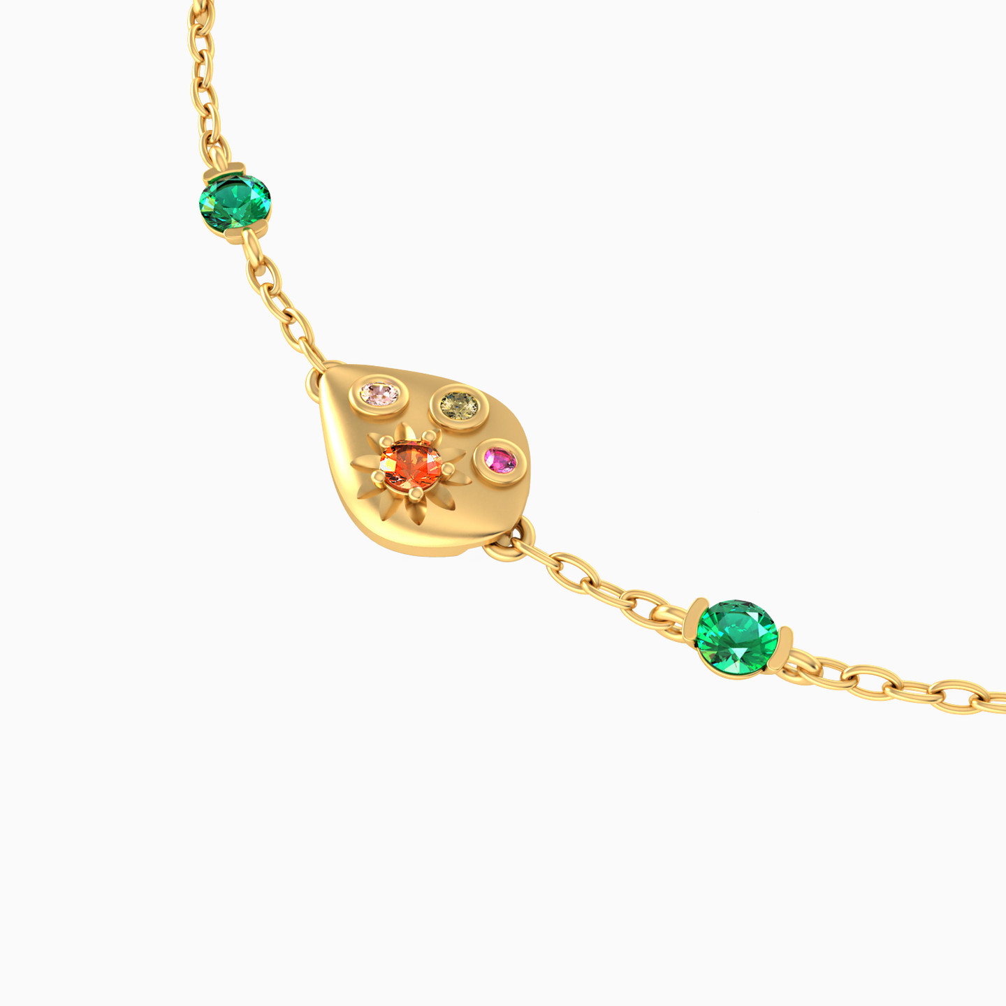 Pear Colored Stones Chain Bracelet in 14K Gold - 3 Pear Colored Stones Chain Bracelet in 14K Gold - 3