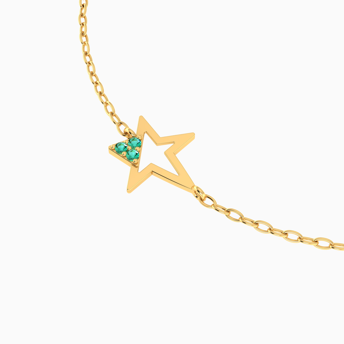 Star Green Stone Chain Bracelet in 14K Gold - 3 Star Green Stone Chain Bracelet in 14K Gold - 3