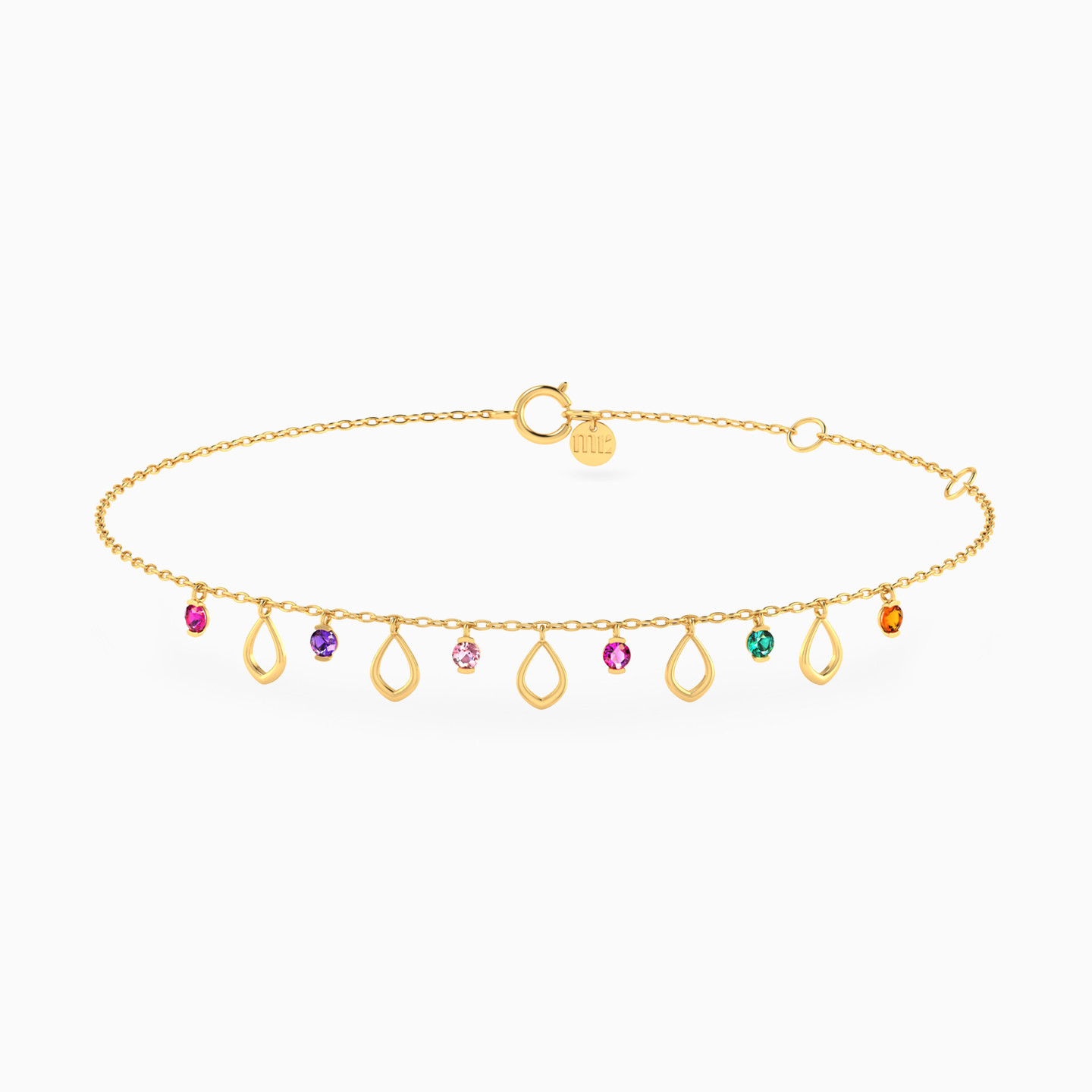 Pear Colored Stones Charms Anklet in 14K Gold Pear Colored Stones Charms Anklet in 14K Gold