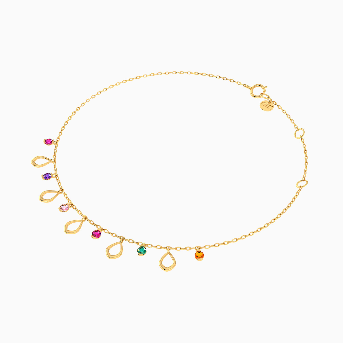 Pear Colored Stones Charms Anklet in 14K Gold - 2 Pear Colored Stones Charms Anklet in 14K Gold - 2