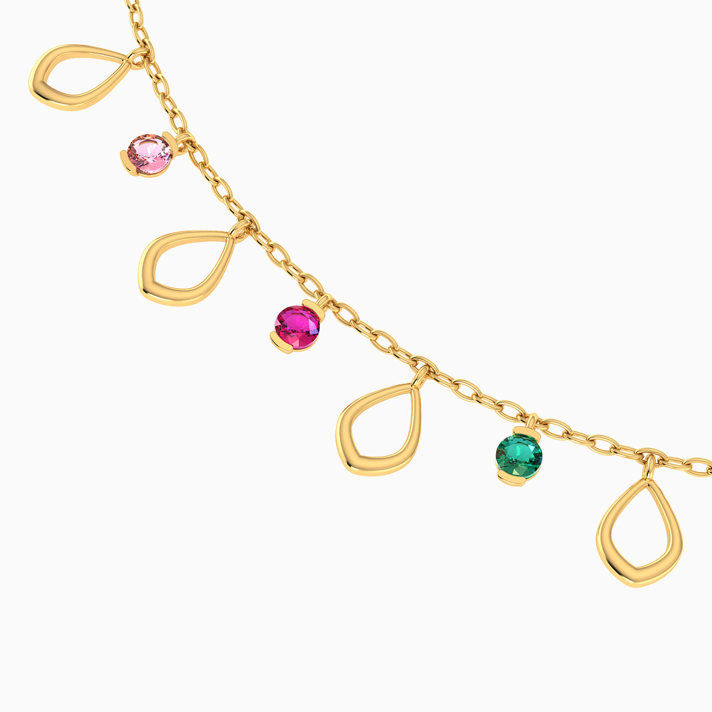 Pear Colored Stones Charms Anklet in 14K Gold - 3 Pear Colored Stones Charms Anklet in 14K Gold - 3