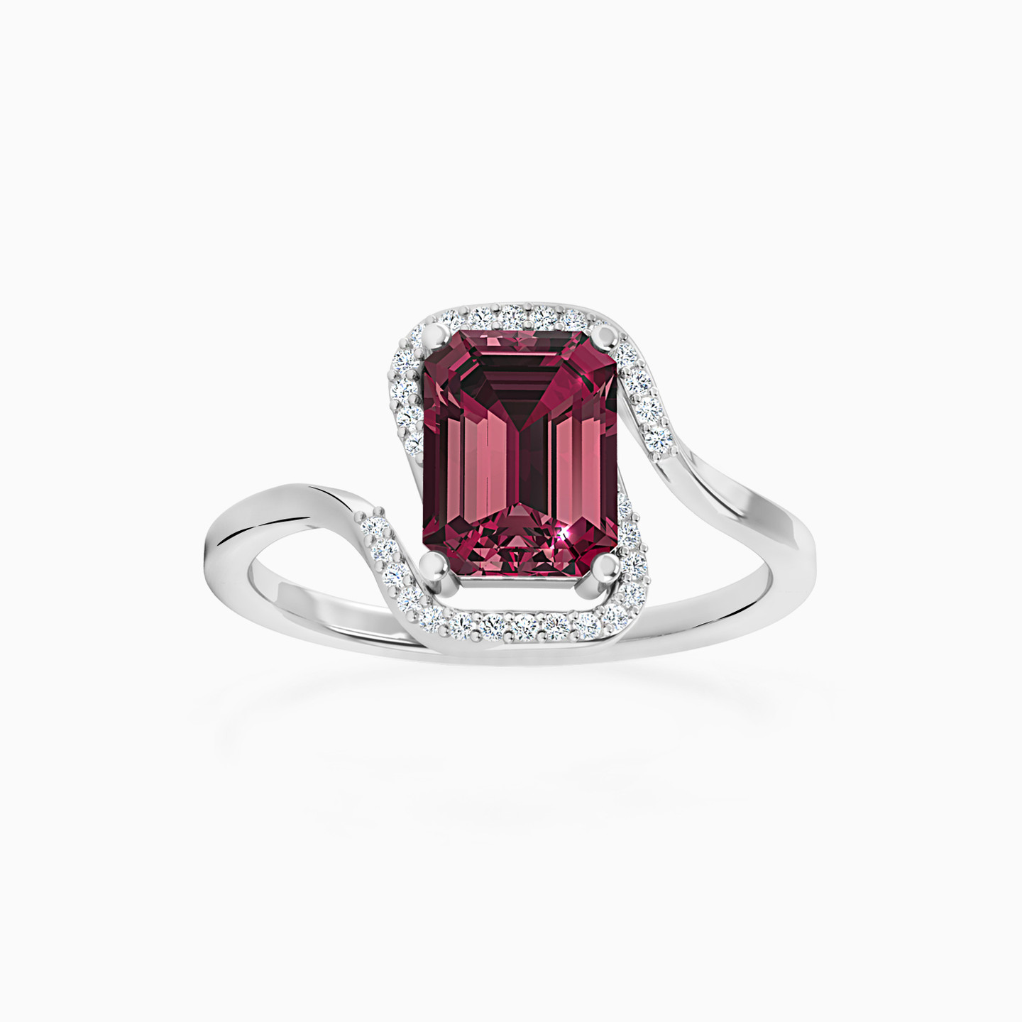 Rectangle Diamond & Red Stone Ring in 18K Gold - 3 Rectangle Diamond & Red Stone Ring in 18K Gold - 3