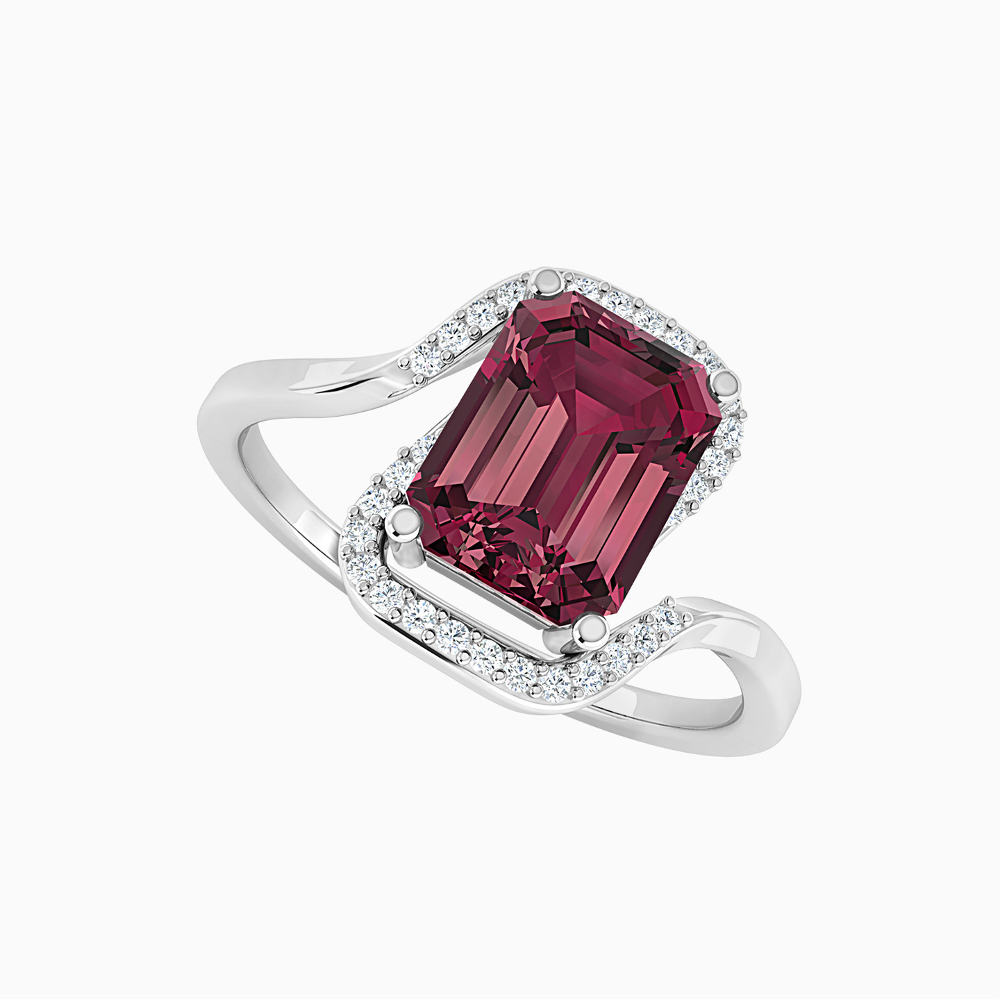 Rectangle Diamond & Red Stone Ring in 18K Gold - 4 Rectangle Diamond & Red Stone Ring in 18K Gold - 4
