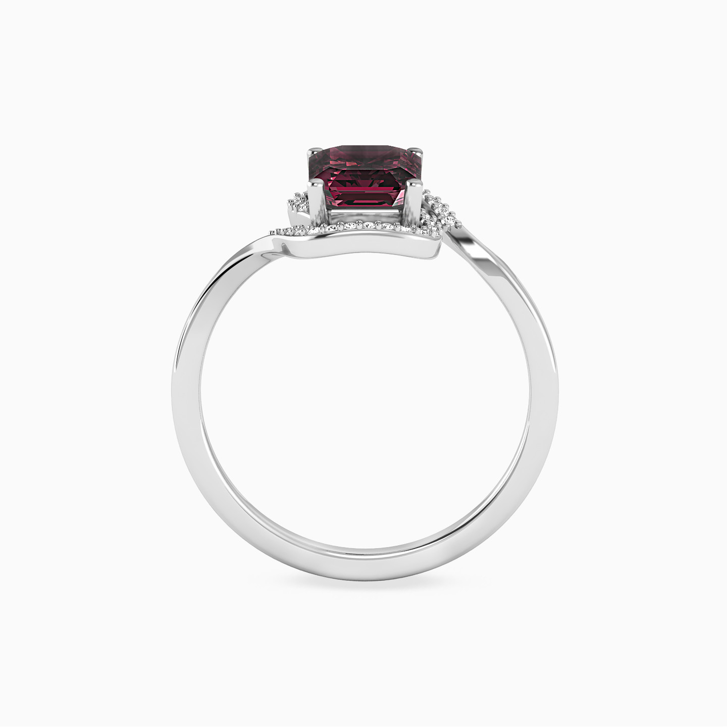 Rectangle Diamond & Red Stone Ring in 18K Gold - 5 Rectangle Diamond & Red Stone Ring in 18K Gold - 5