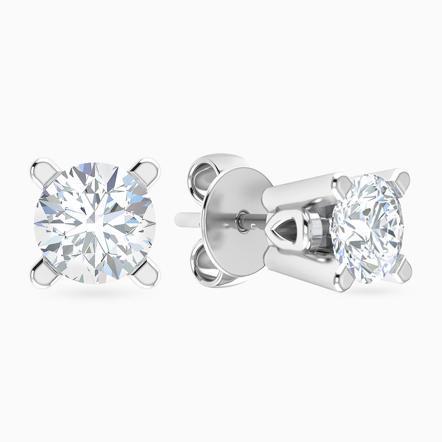 18K Gold Diamond Stud Earrings - 2