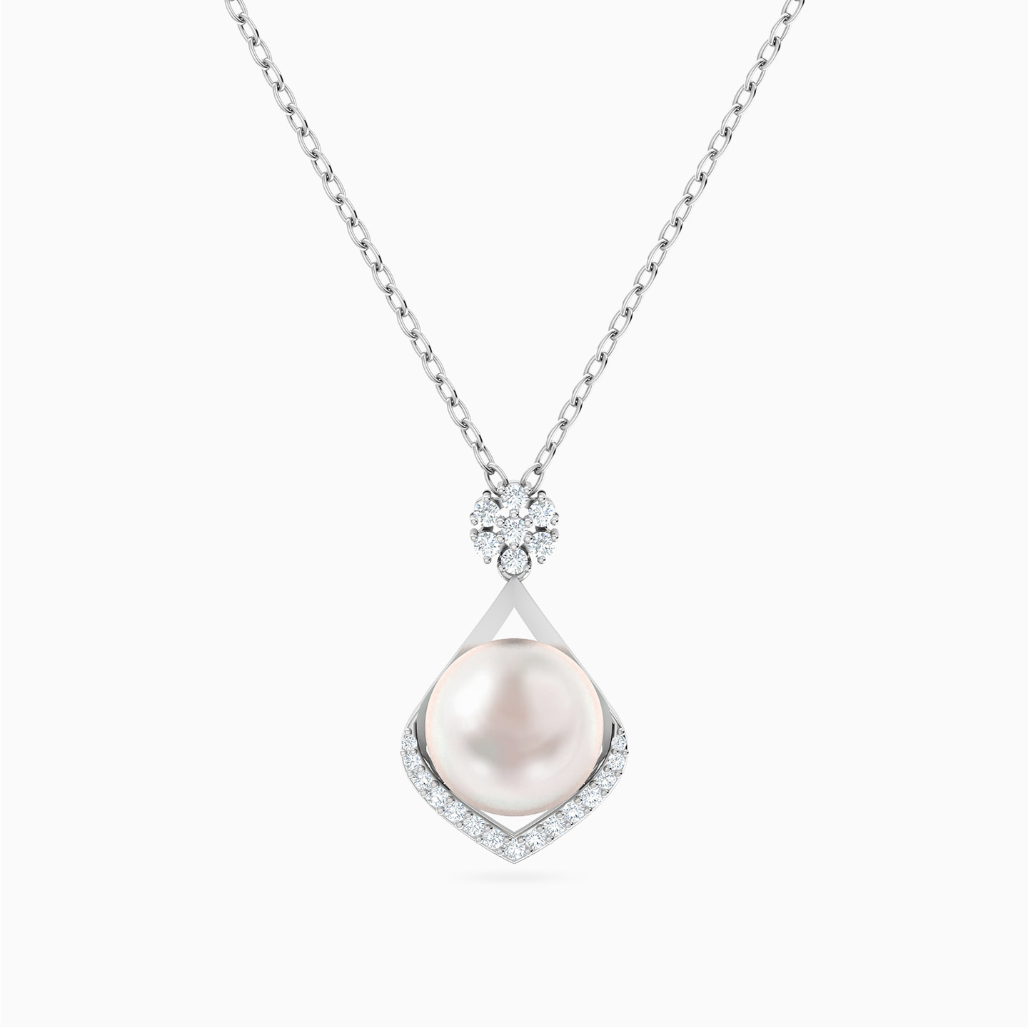 Square Diamond & Pearl Necklace in 18K Gold Square Diamond & Pearl Necklace in 18K Gold