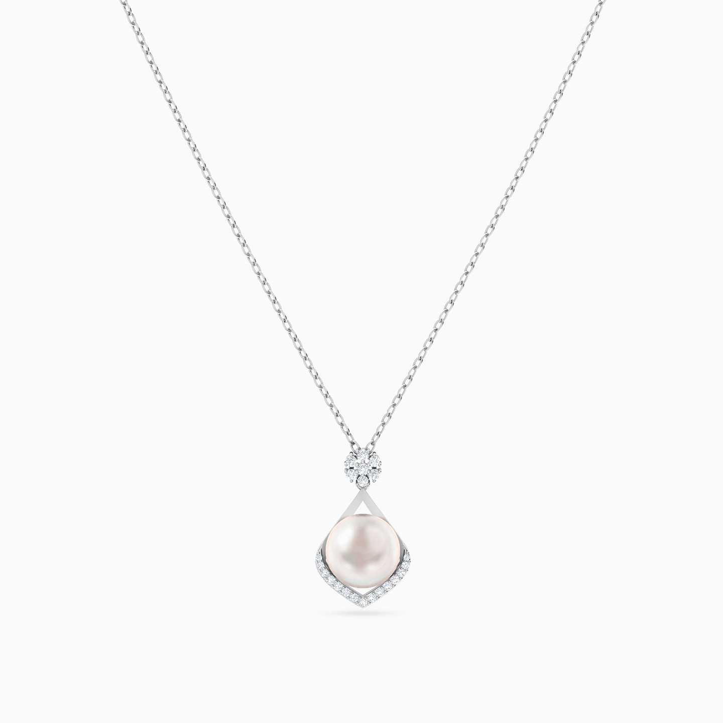 Square Diamond & Pearl Necklace in 18K Gold - 3 Square Diamond & Pearl Necklace in 18K Gold - 3