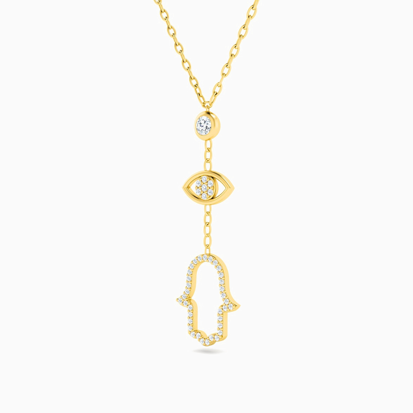 Evil Eye Diamonds Necklace In 18K Gold - 3 Evil Eye Diamonds Necklace In 18K Gold - 3