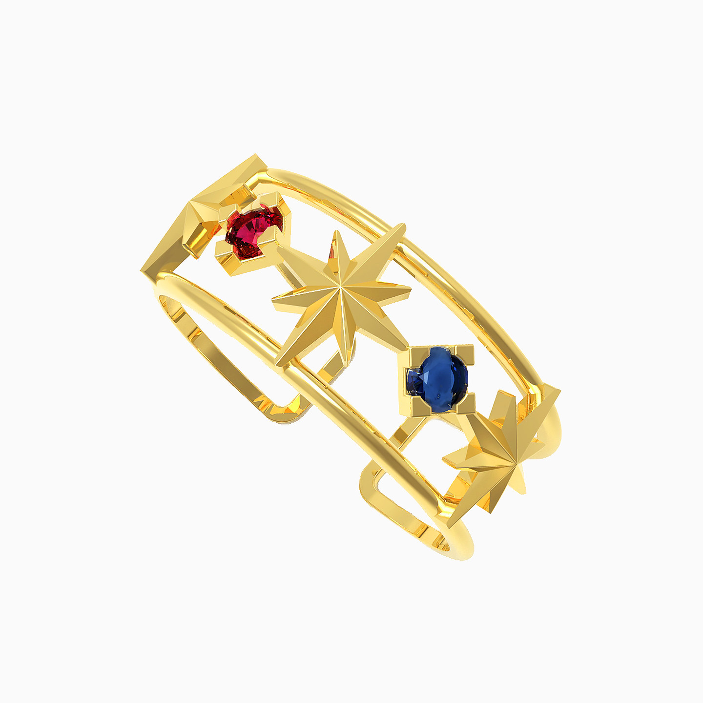 18K Gold Colored Stones Statement Ring - 2