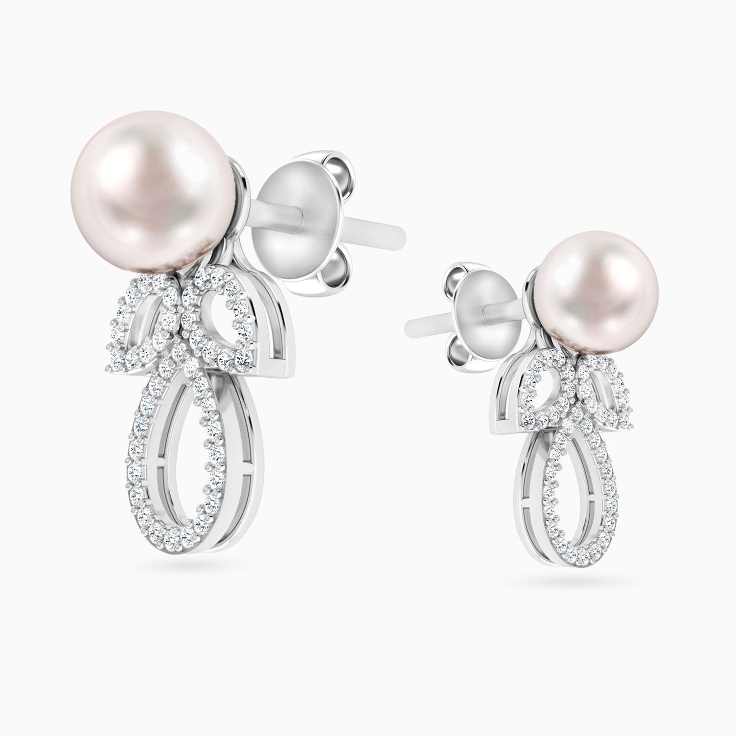 18K Gold Diamond & Pearls Stud Earrings - 3