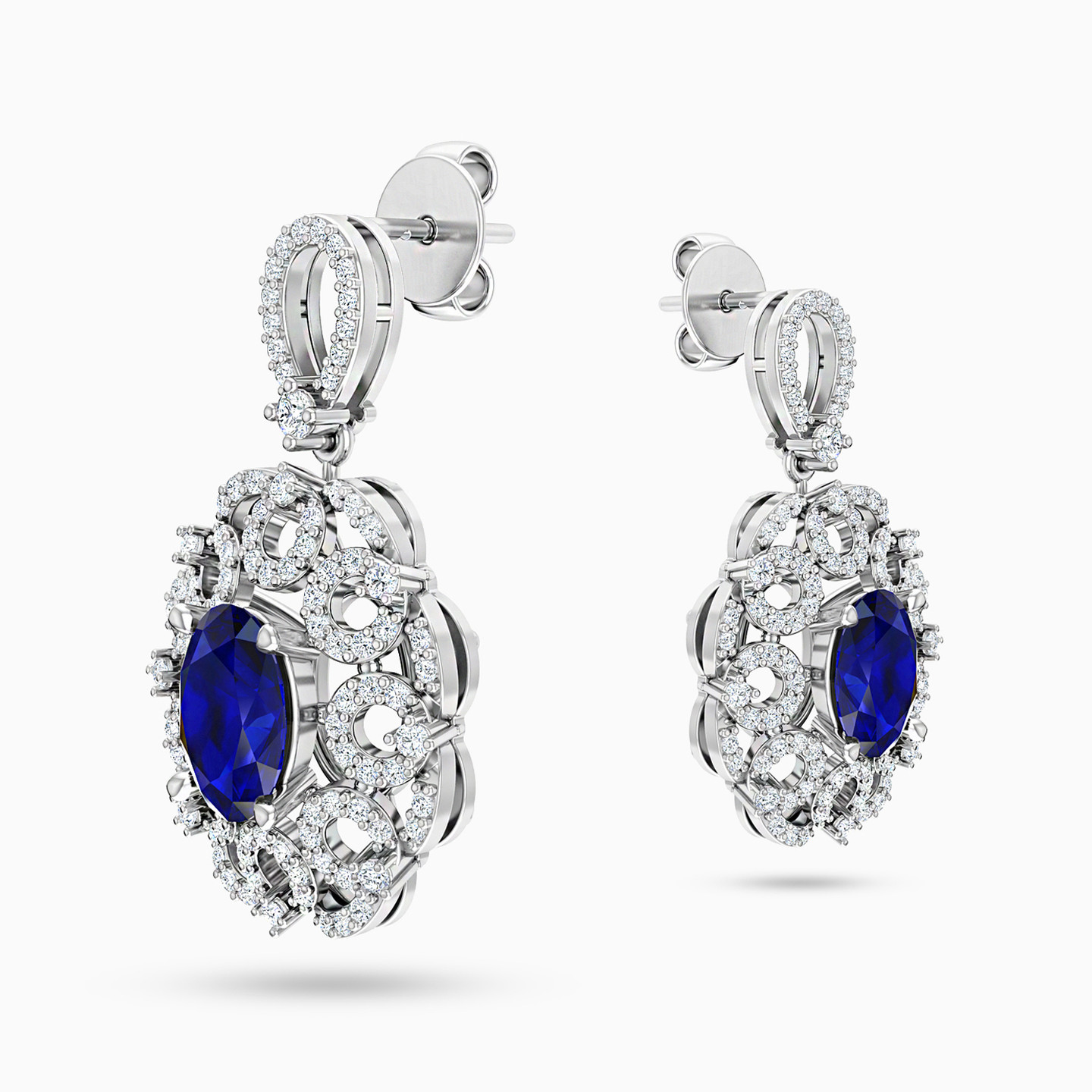 18K Gold Diamond & Colored Stones Drop Earrings - 3