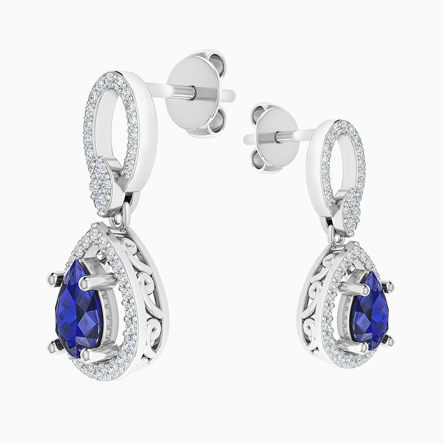 أقراط متدلية ذهب كمثرى عيار 18 قيراط مزينة بالألماس وحجر أزرق - 4 أقراط متدلية ذهب كمثرى عيار 18 قيراط مزينة بالألماس وحجر أزرق - 4