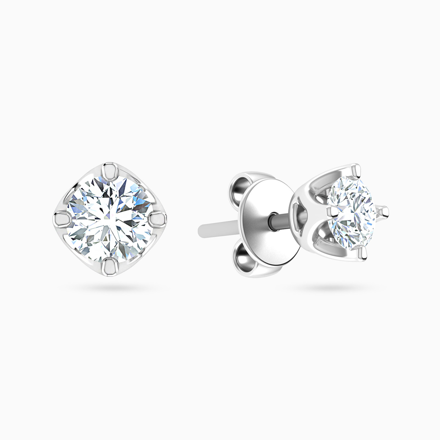 18K Gold Diamond Stud Earrings - 2