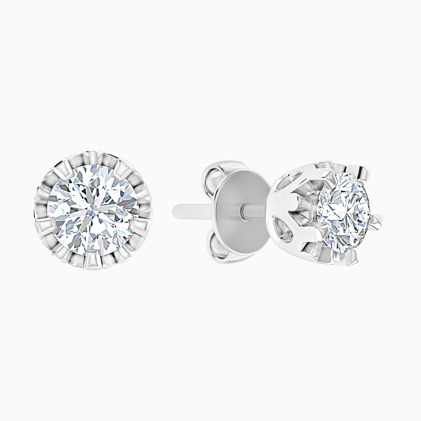 18K Gold Diamond Stud Earrings - 2